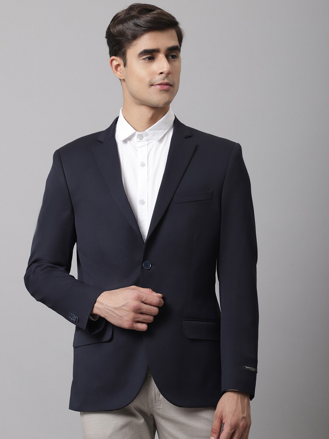 Cantabil Men Navy Blue Solid Single-Breasted Formal Blazer