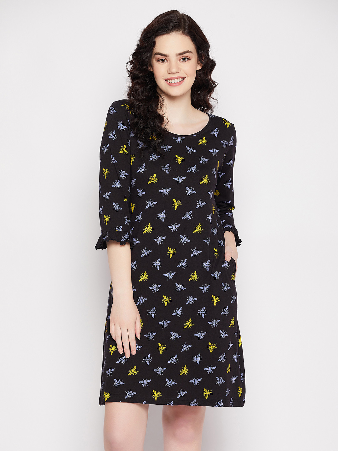 Clovia Dragonfly Printed Cotton Nightdress