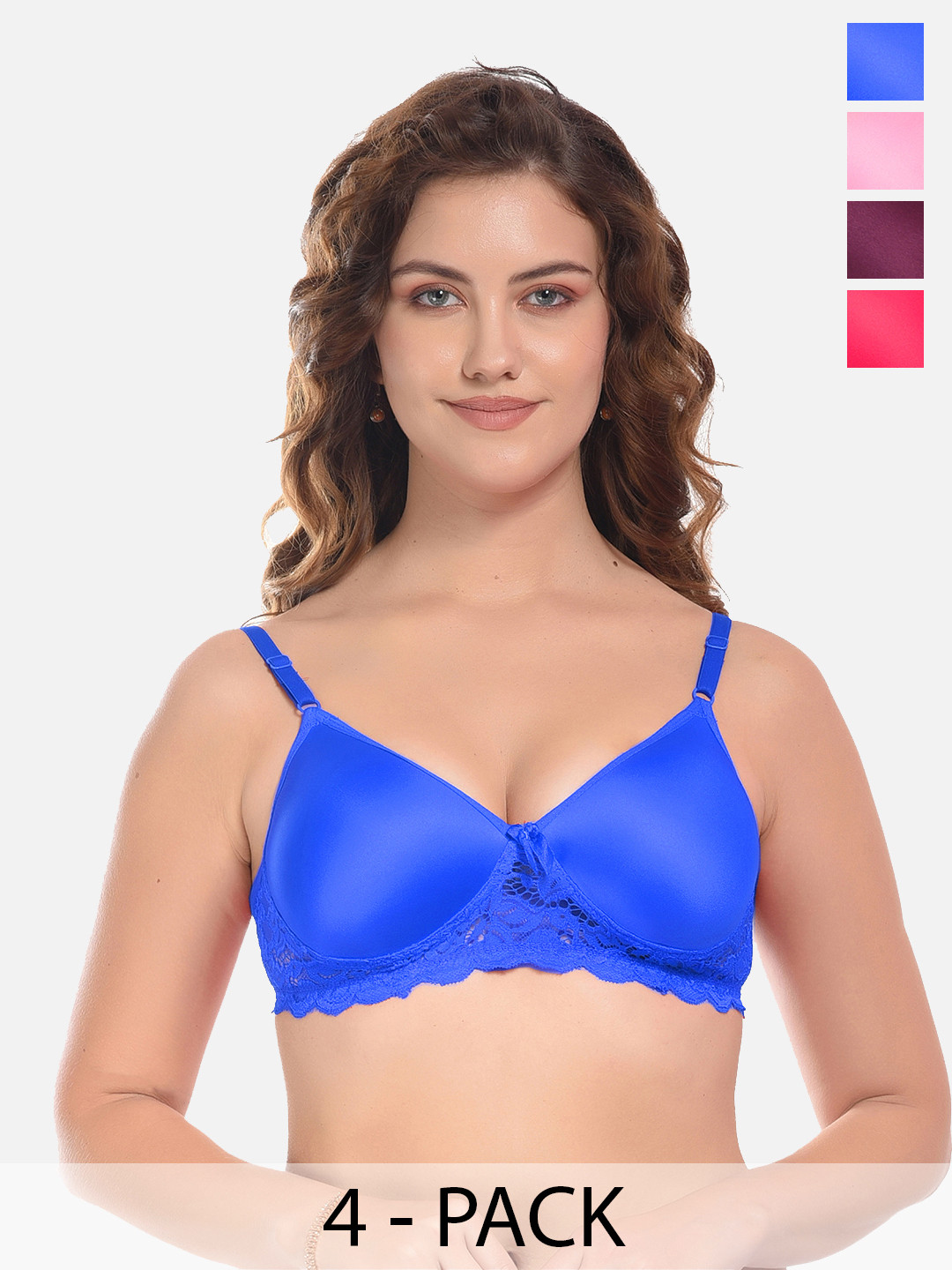 FIMS Pink & Magenta Pack of 4 Cotton Lightly Padded Bra