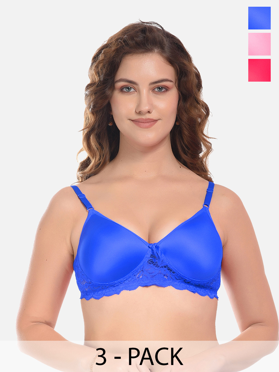 FIMS Blue & Rose Pack of 3 Cotton Lightly Padded Bra