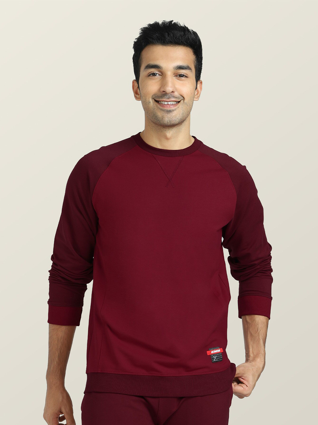 XYXX Men Maroon Colourblocked Quest French Terry Cotton-Blend Sweatshirt