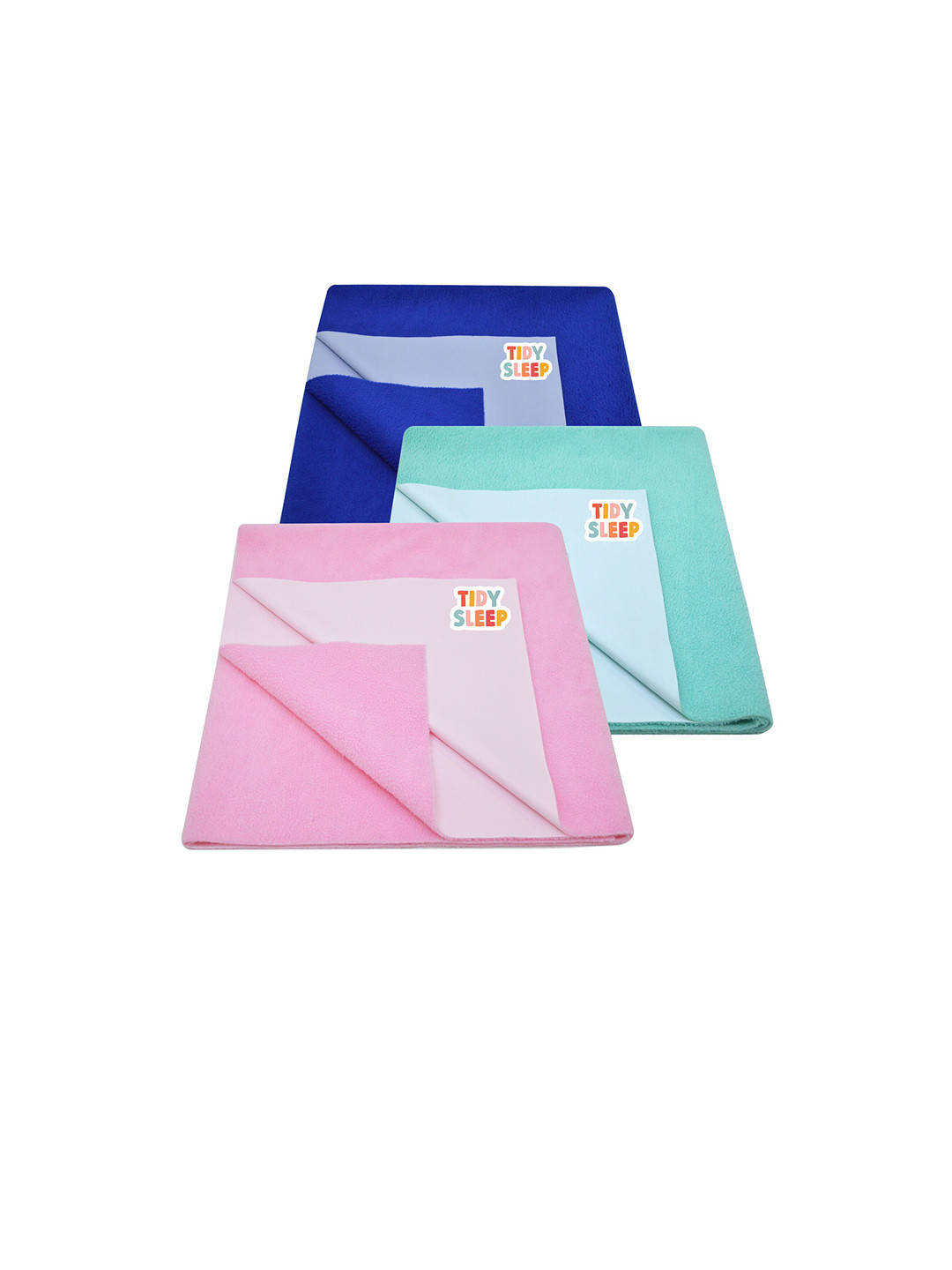 TIDY SLEEP Kids Set Of 3 Pink & Blue Solid Fleece Water Resistant Dry Sheet