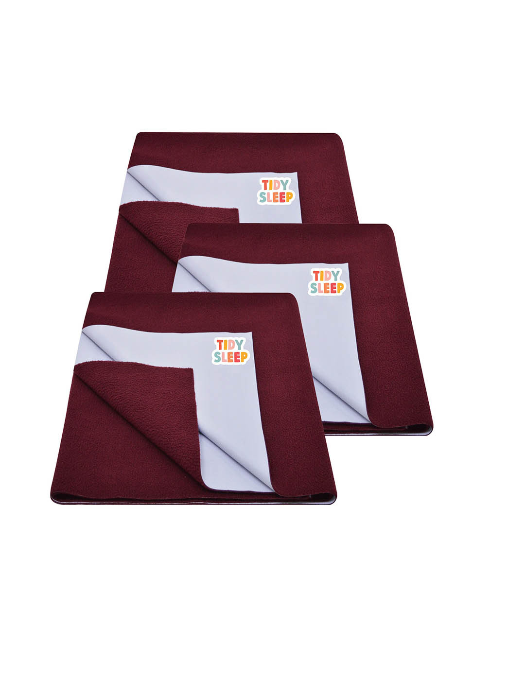 TIDY SLEEP Kids Set Of 3 Marron & Grey Single Waterproof Dry Sheet