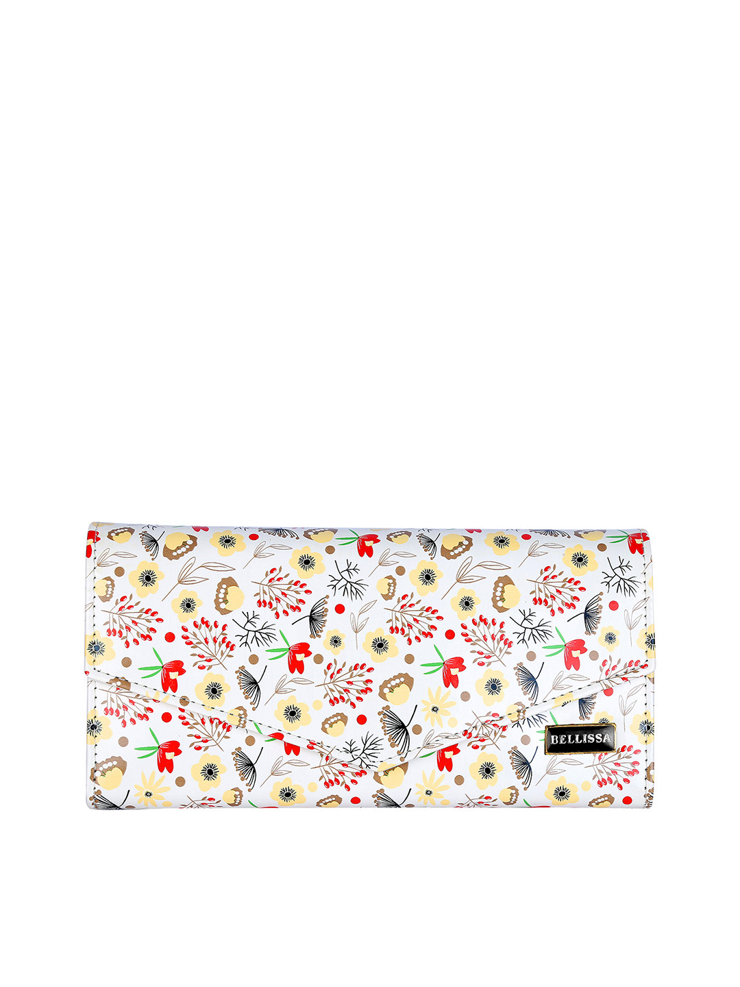 Bellissa Women White & Red Floral Printed PU Two Fold Wallet