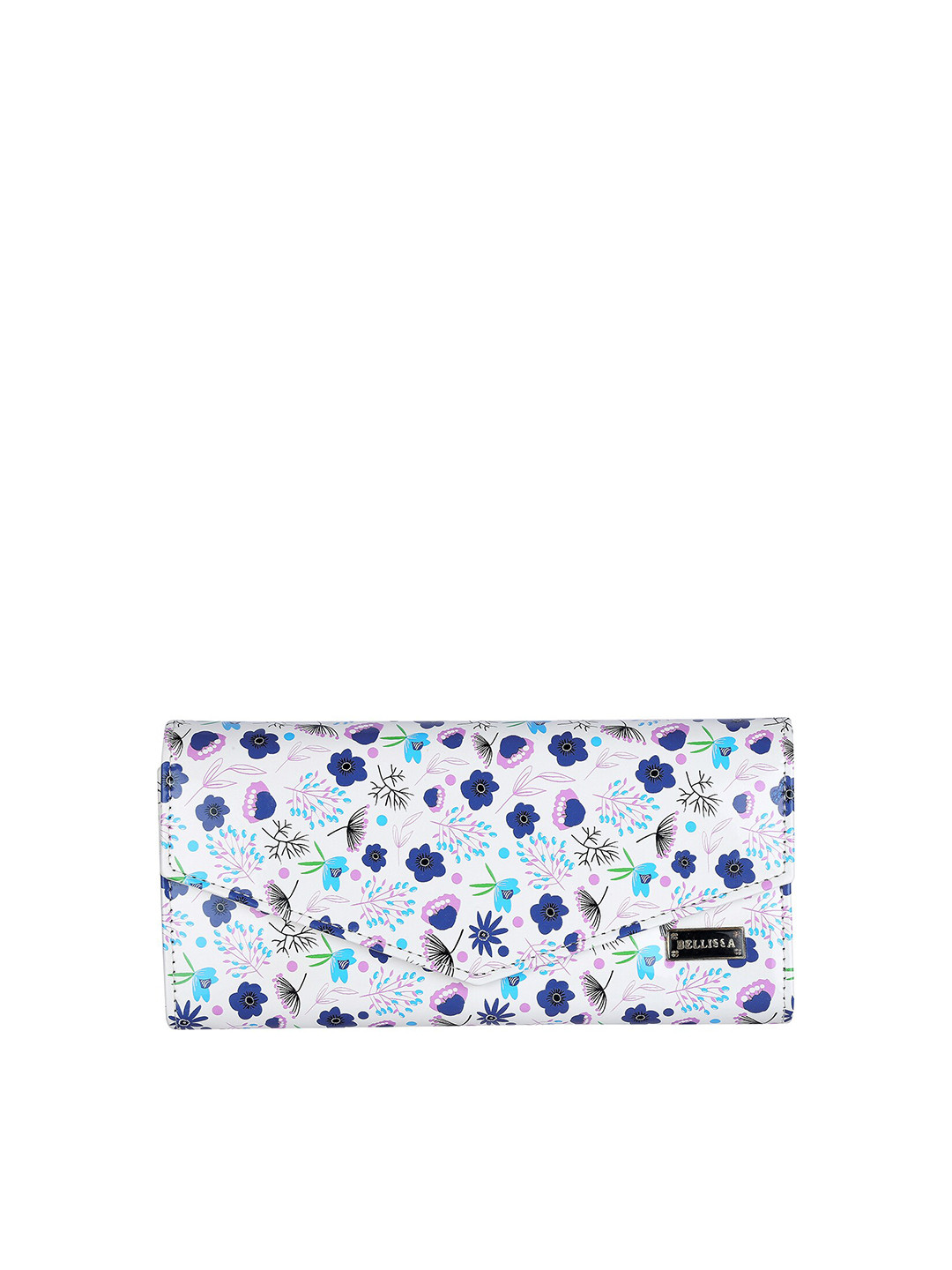 Bellissa Women White & Blue Floral Printed PU Two Fold Wallet