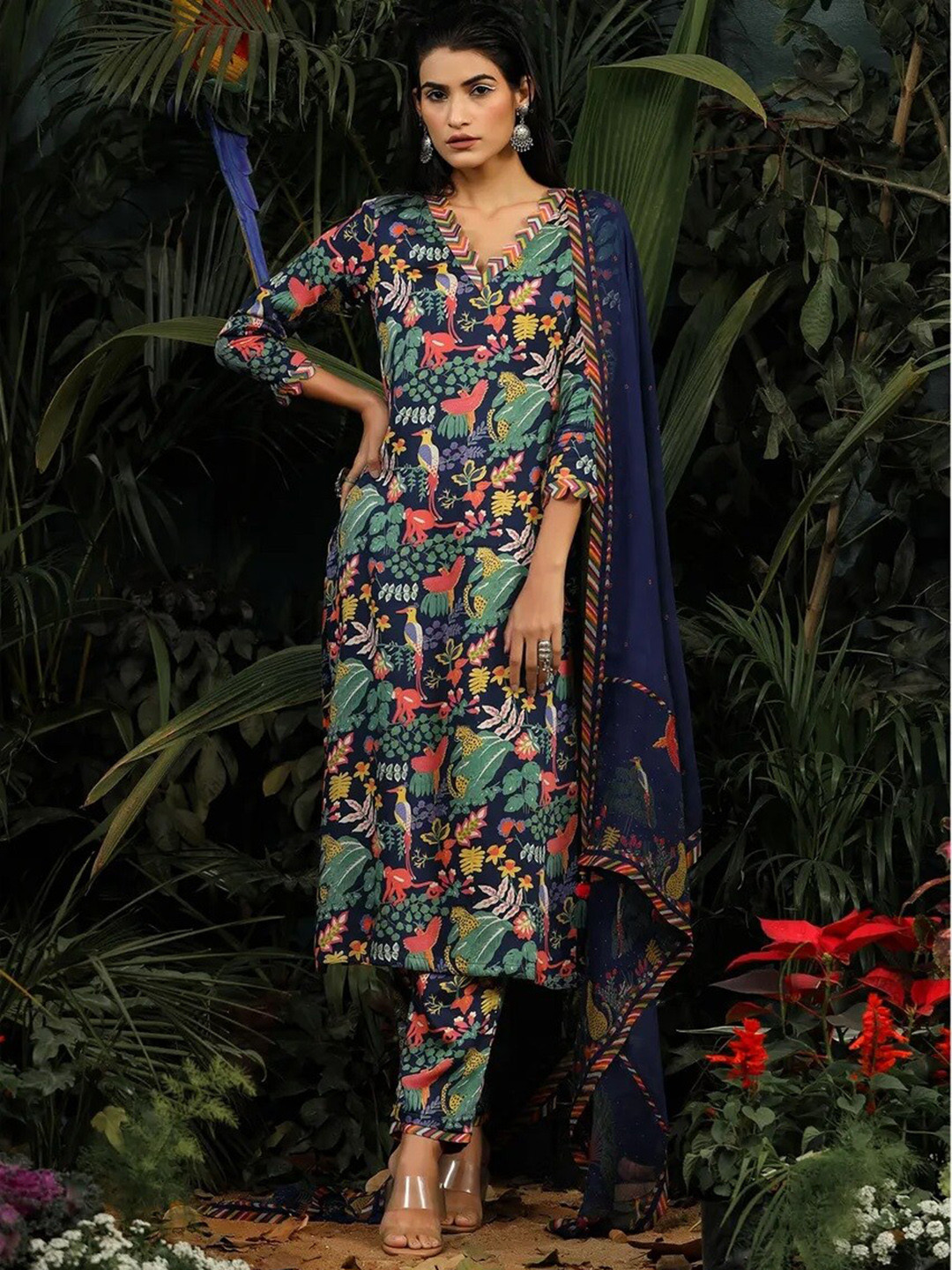 Baise Gaba Women Navy Blue Abstract Printed Kurta