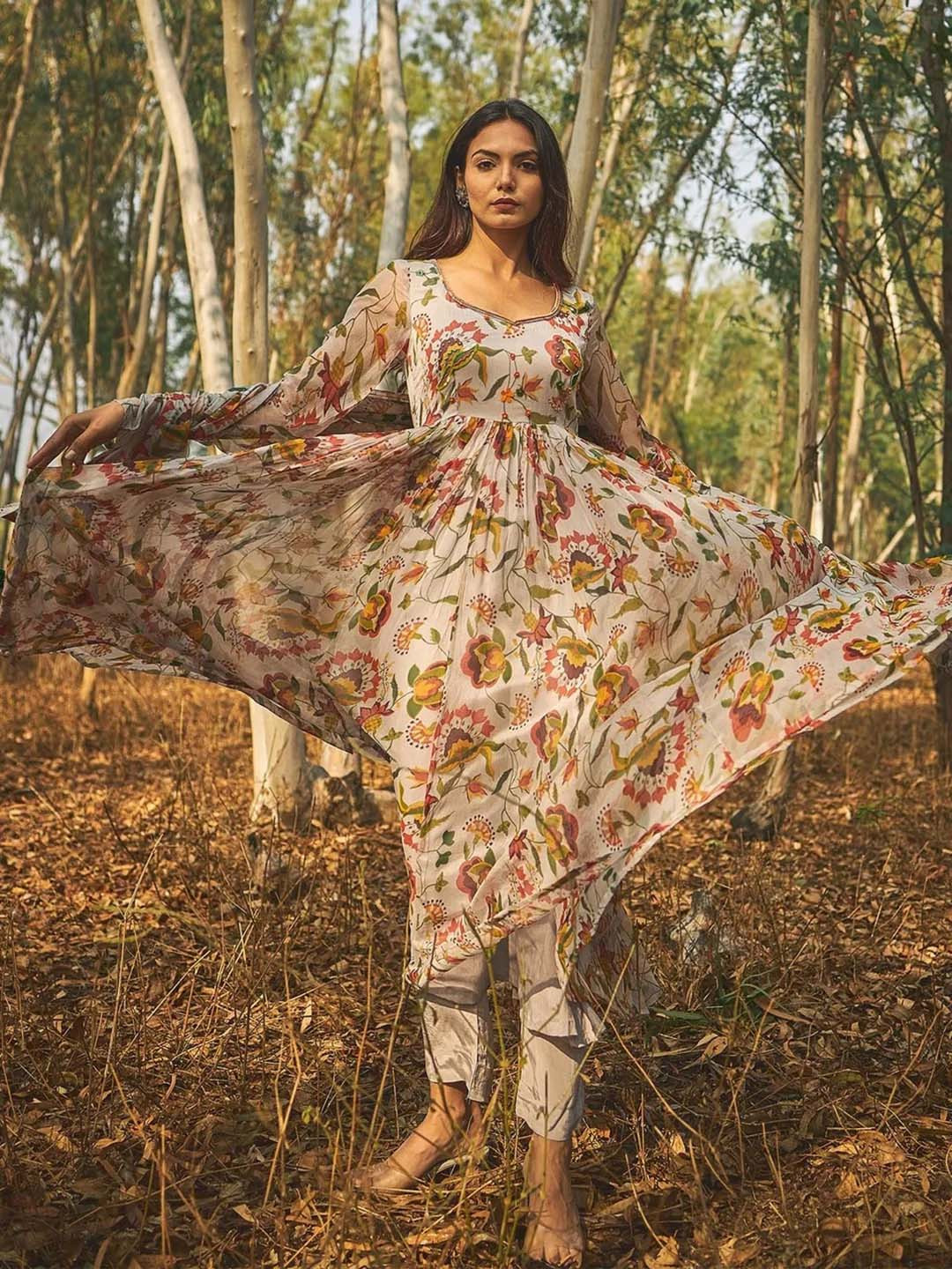 Baise Gaba Women Beige Floral Printed Kurta with Trousers & Dupatta