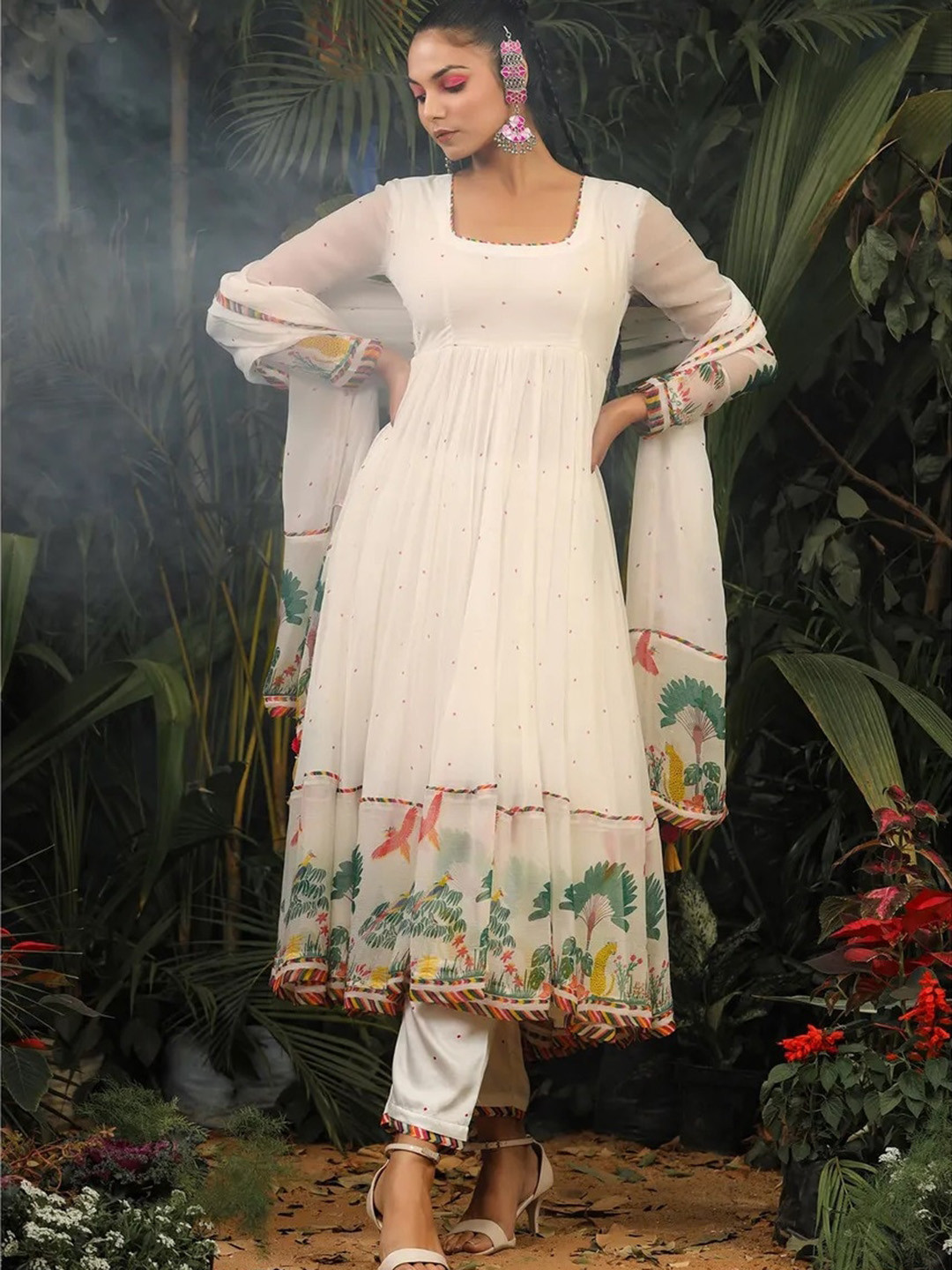 Baise Gaba Square Neck Floral Printed A-Line Regular Kurta