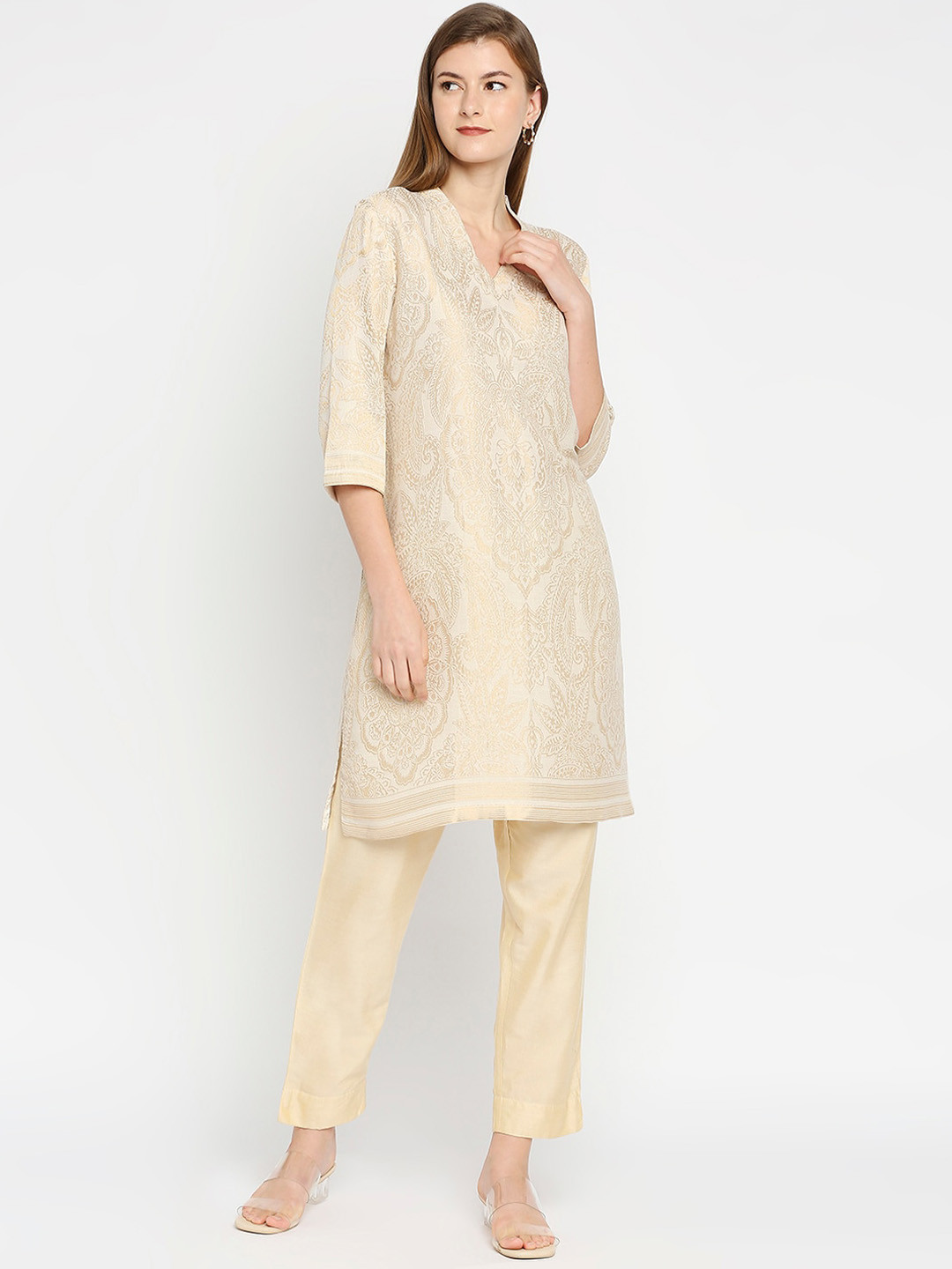 Cloth Haus India Women Off White Mirror Work Kurta