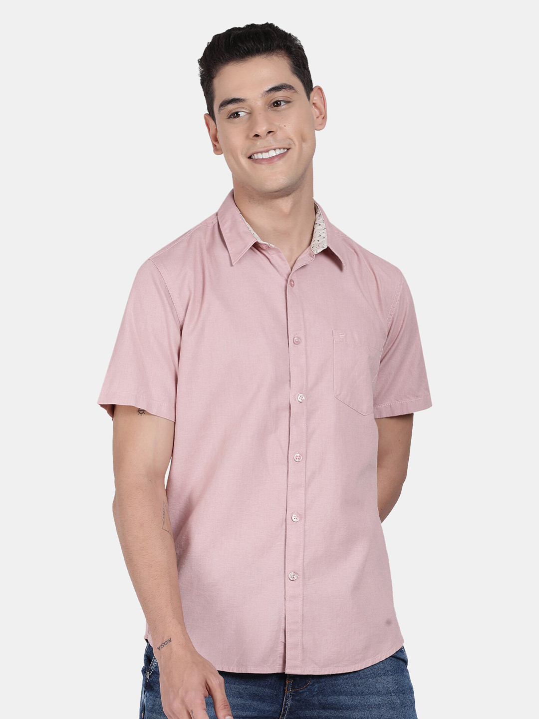t-base Men Rose Cotton Casual Shirt