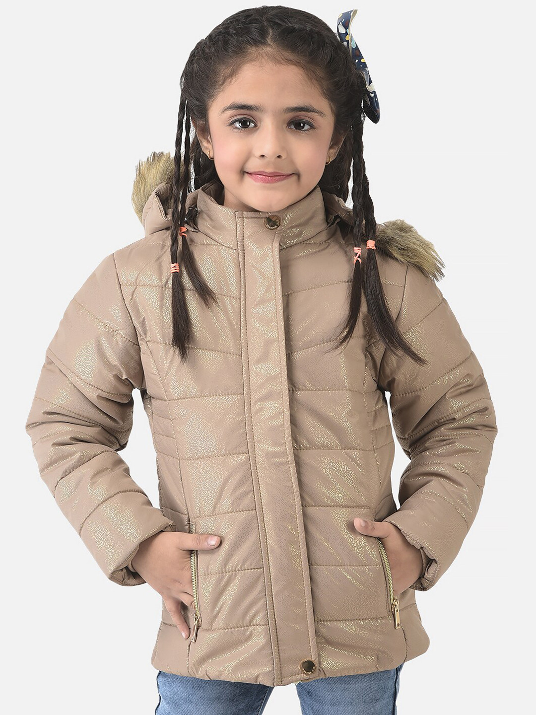 Crimsoune Club Girls Beige Insulator Bomber Jacket