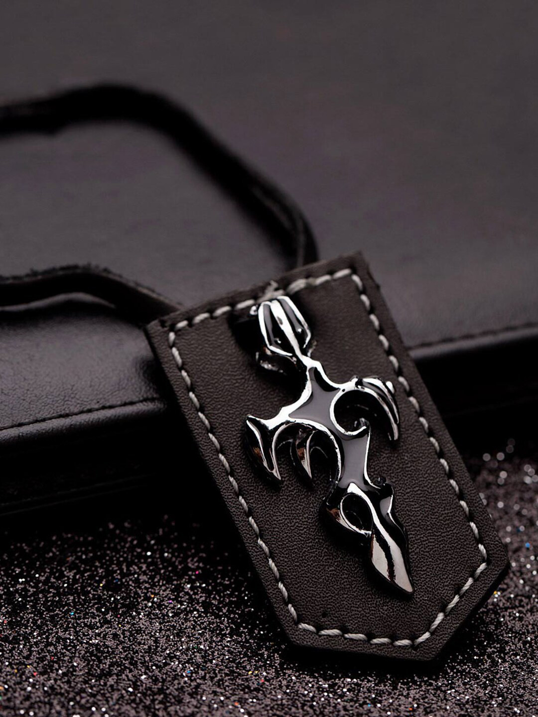 Dare by Voylla Men Silver-Plated Black Sword Pendant With Chain