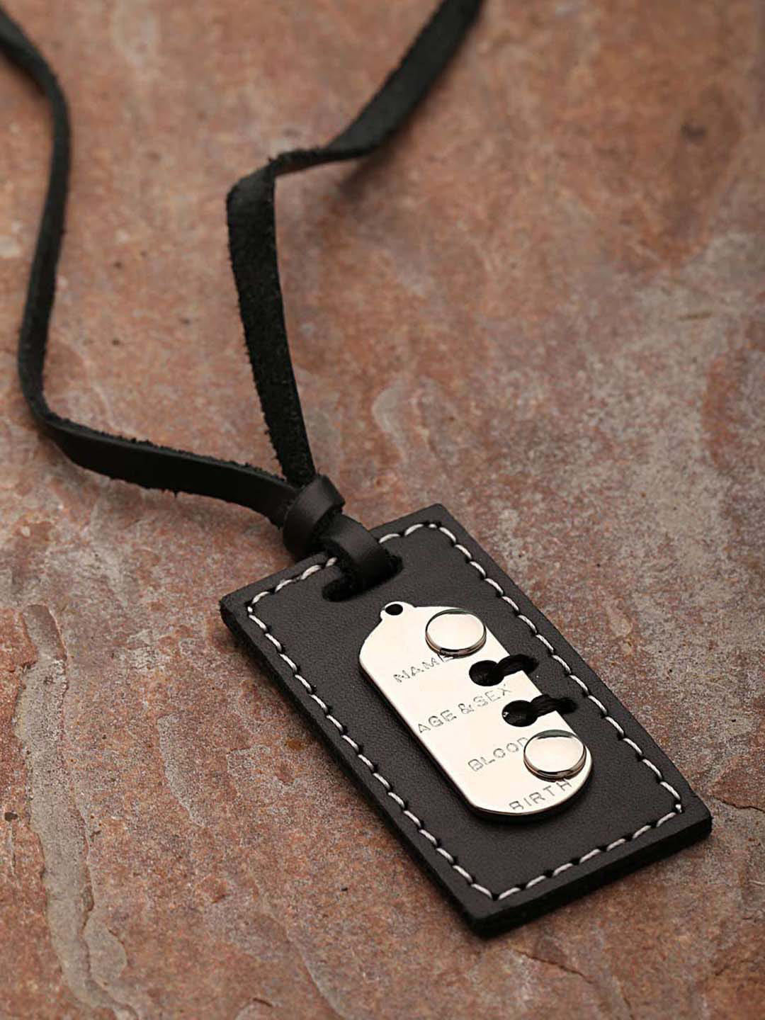 Dare by Voylla Men Silver-Plated Black Screw Pendant With Chain