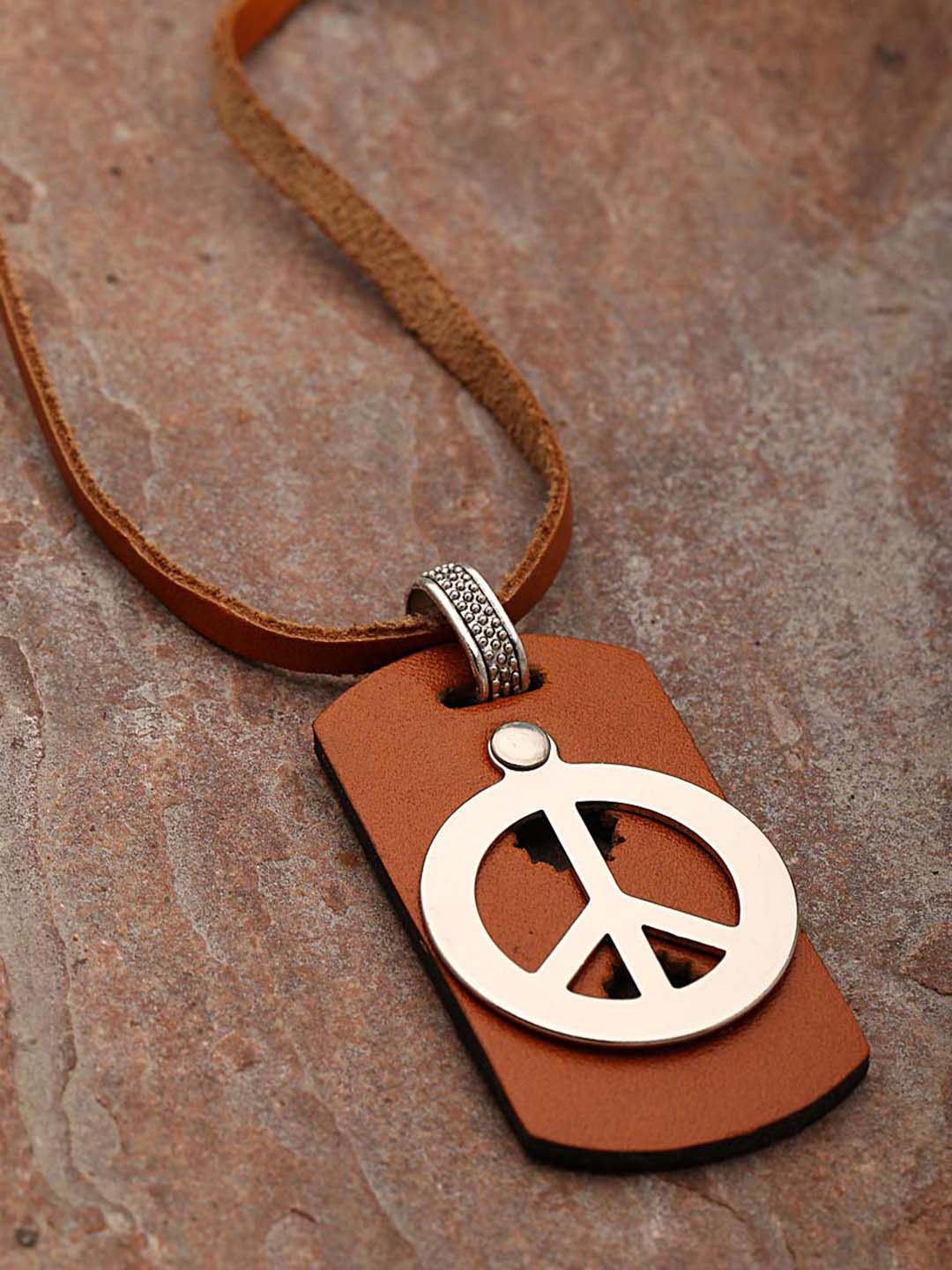 Dare by Voylla Men Silver-Plated Brown Pendant With Chain