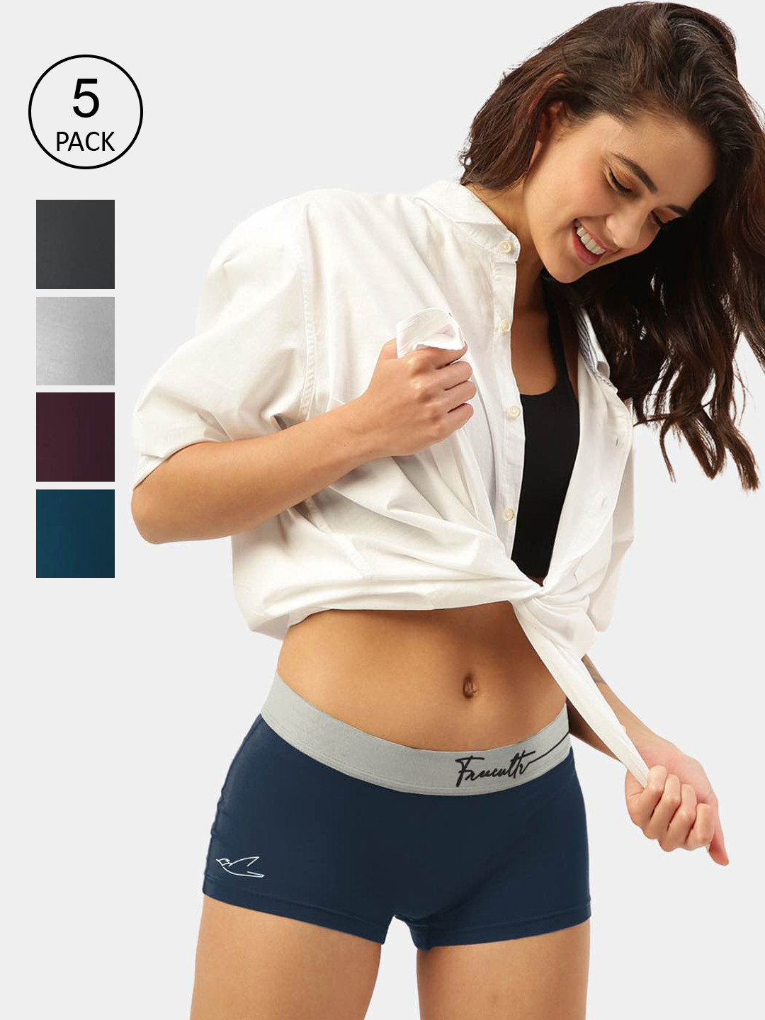 FREECULTR Women Pack Of 5 Solid Micromodel Boy Short Briefs