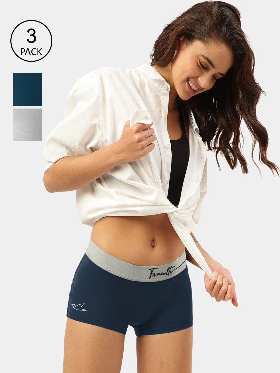 FREECULTR Women Pack Of 3 Solid Micromodel Boy Short Briefs