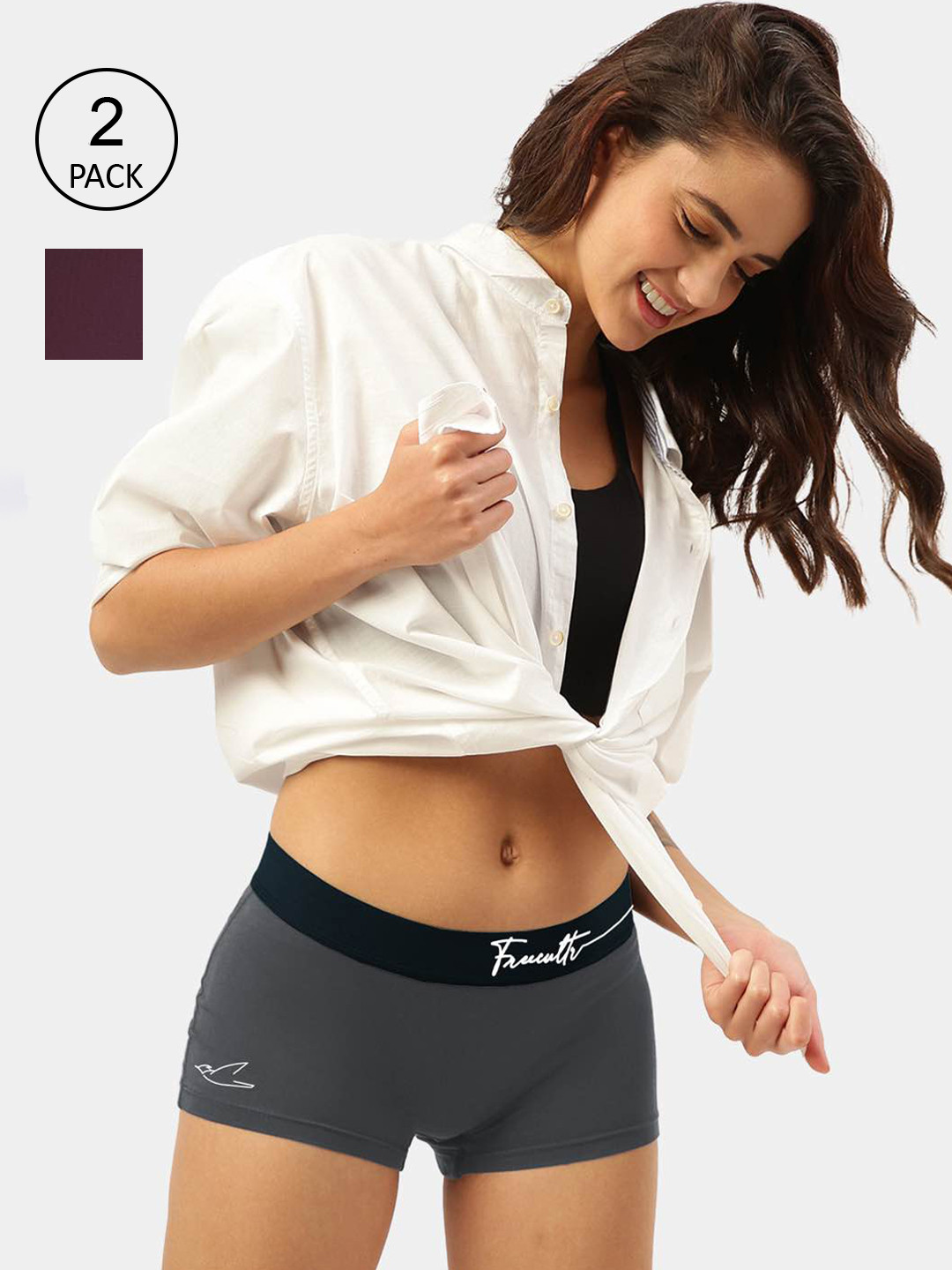 FREECULTR Women Pack Of 2 Solid Micromodel Boy Short Briefs