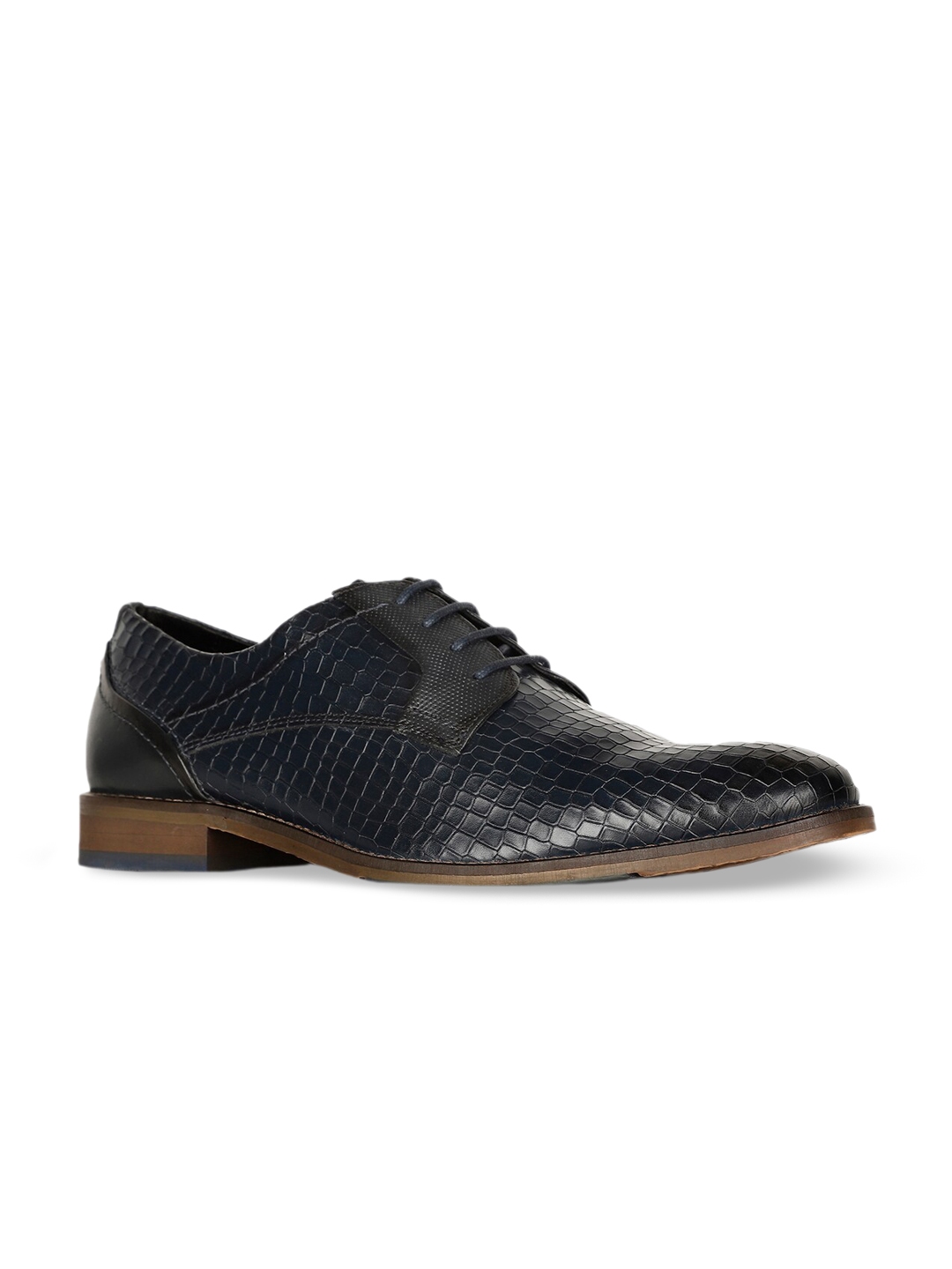 Buy Hush Puppies Men Navy Blue Textured Leather Formal Derbys