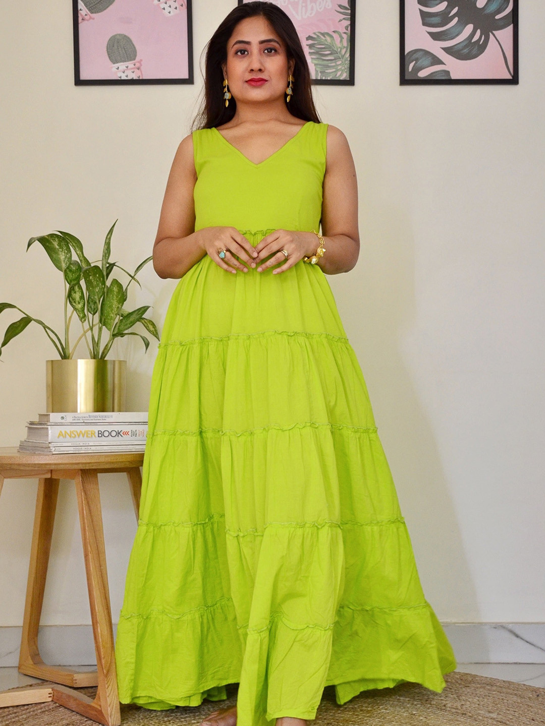 Thread & Button Green Cotton Maxi Dress