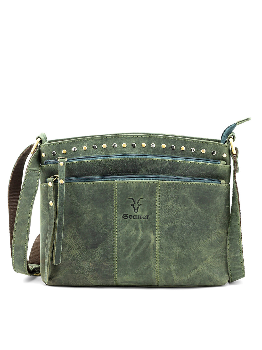 Goatter Green Leather Structured Sling Bag
