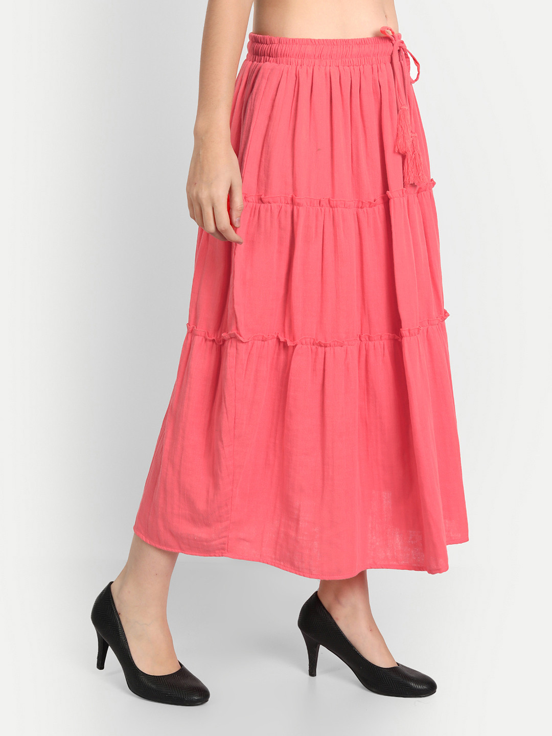 Aaruvi Ruchi Verma Women Orange Colored Solid Tiered Skirt