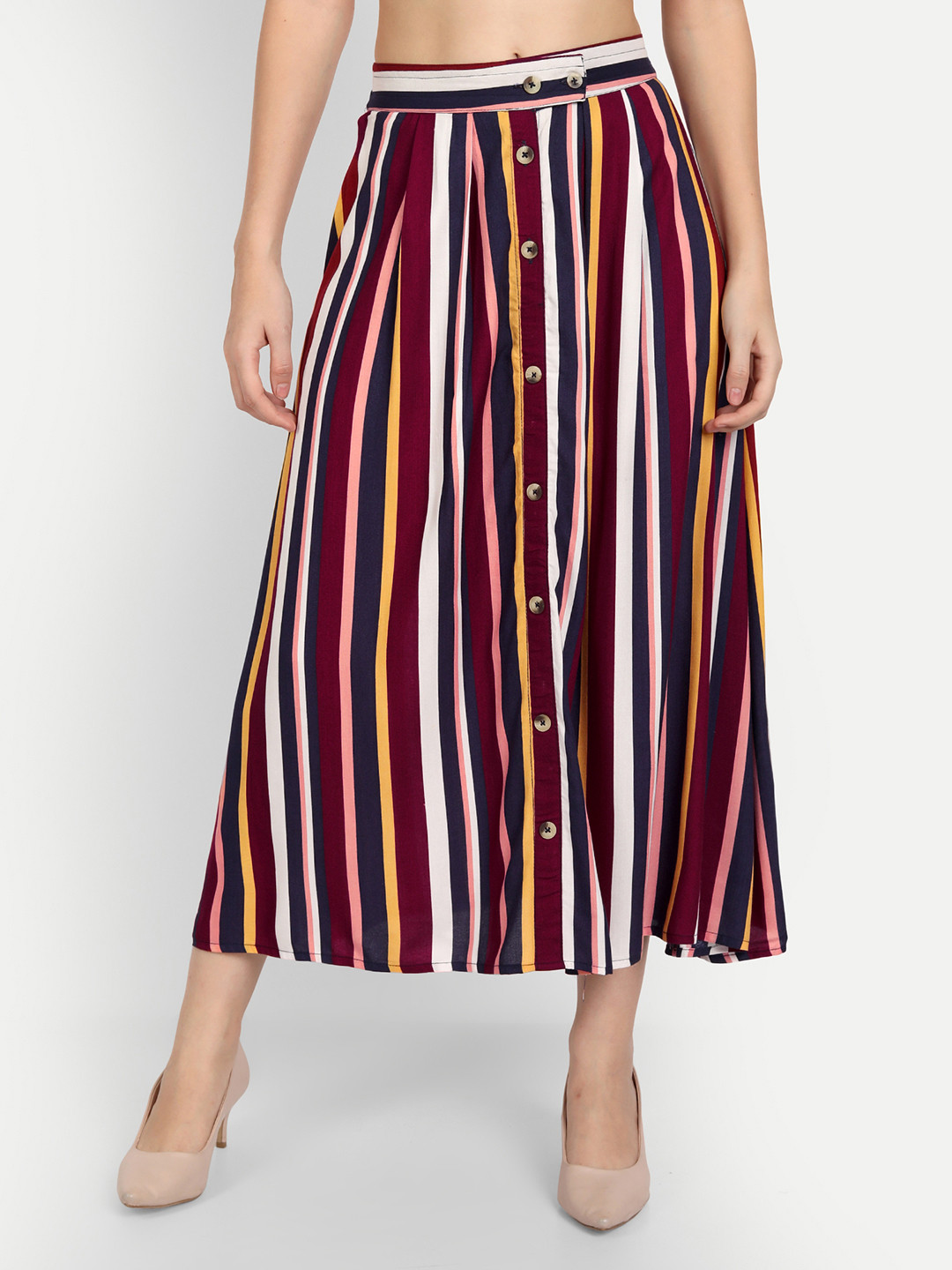 Aaruvi Ruchi Verma Women Brown Striped A-Line Skirts