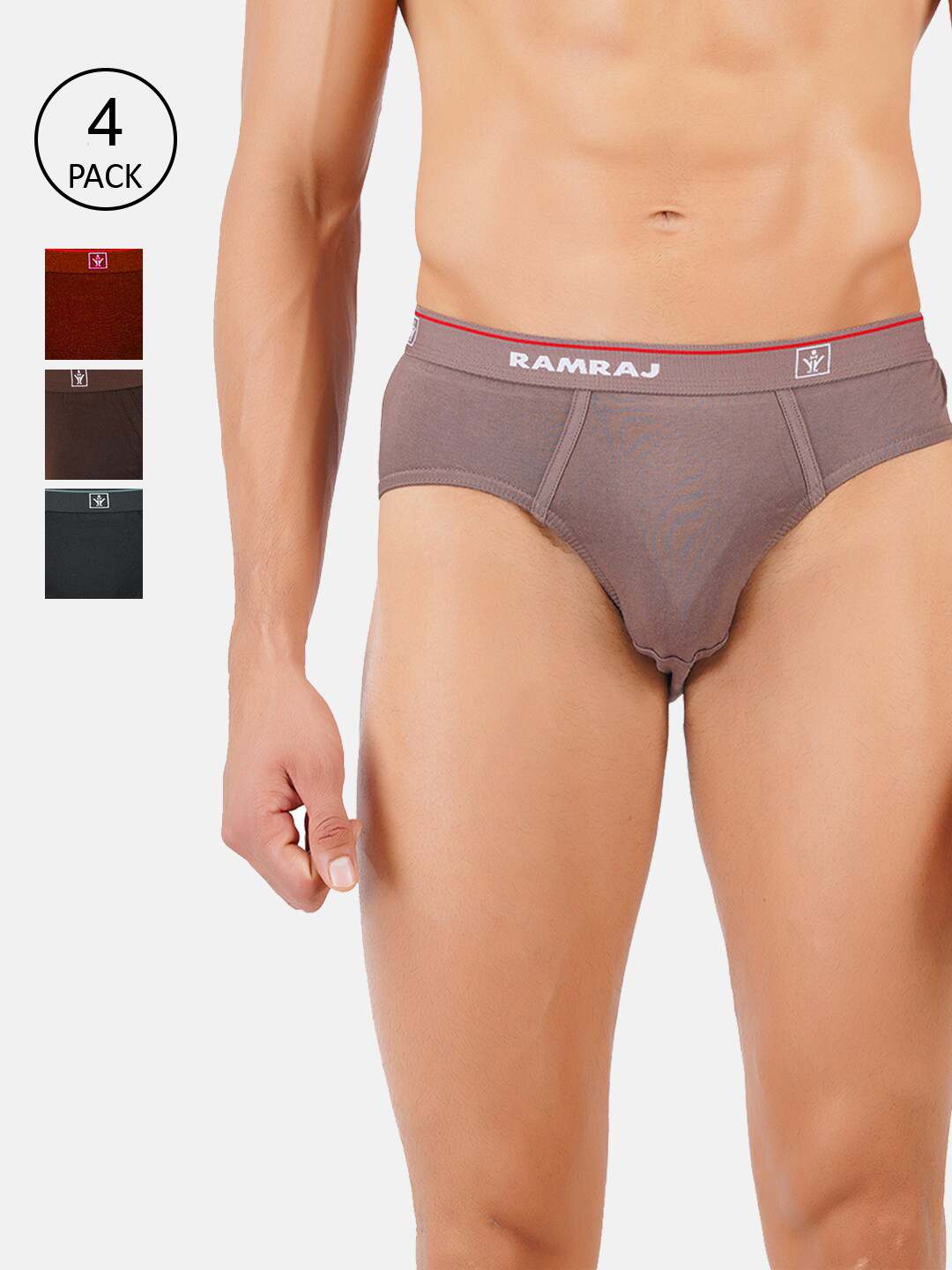 Ramraj Men Pack Of 4 Assorted Solid Cotton Basic Briefs