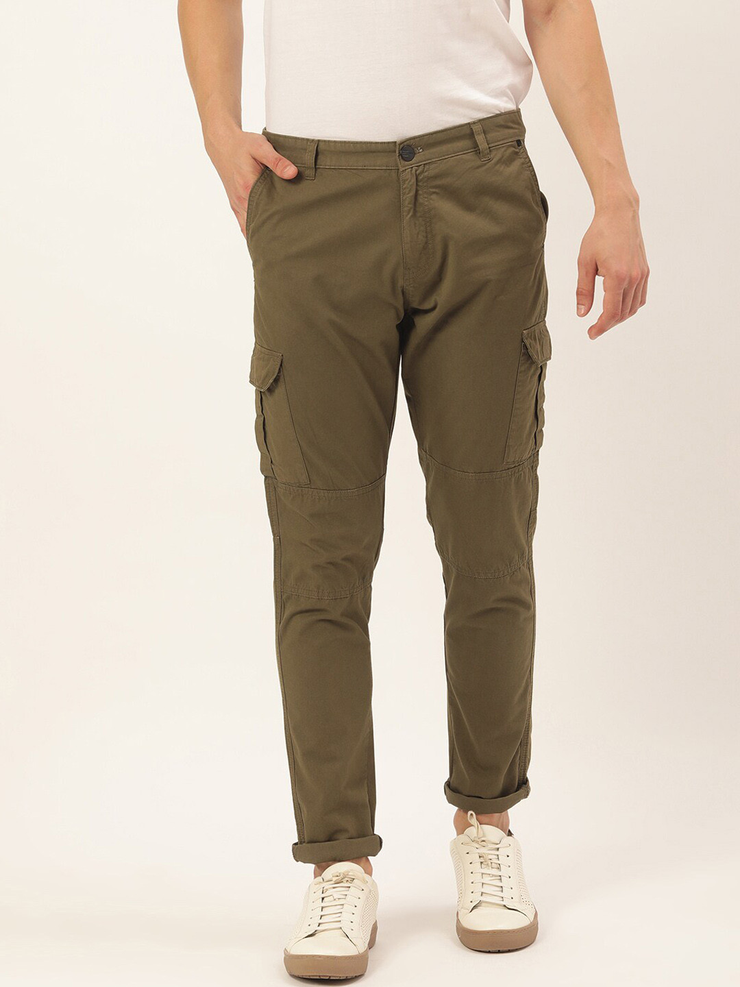 IVOC Men Olive Green Slim Fit Cargos Trousers