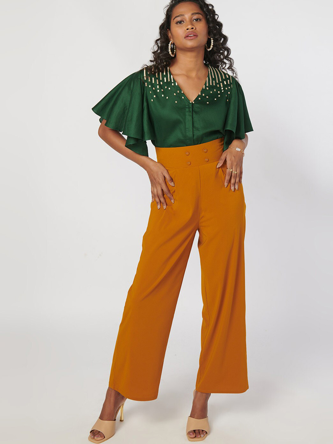 NOT SO PINK Women Mustard Yellow High Rise Regular Fit Trousers
