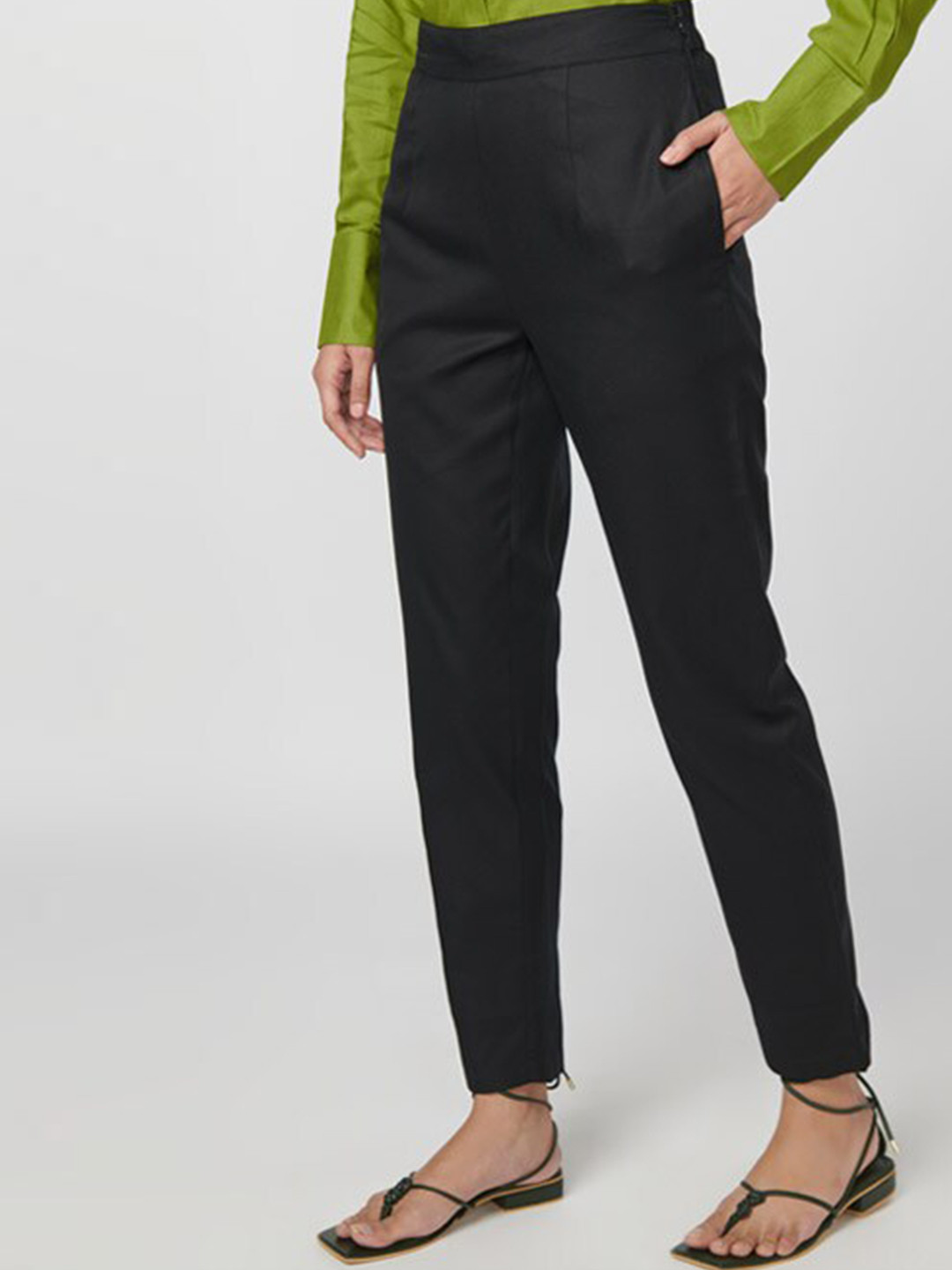 NOT SO PINK Women Black Regular Fit Trousers