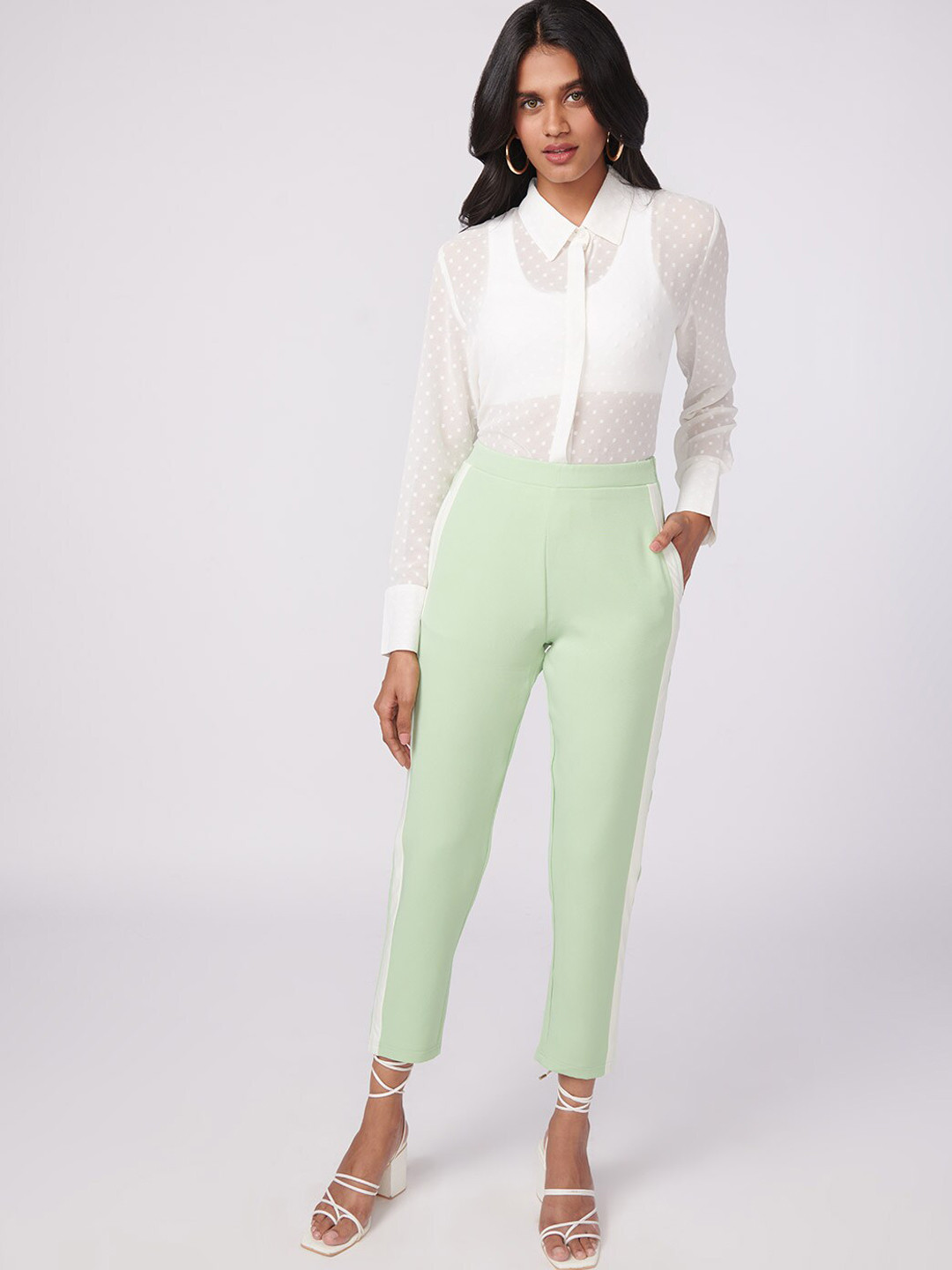NOT SO PINK Women Green Mid-Rise Regular Fit Trousers