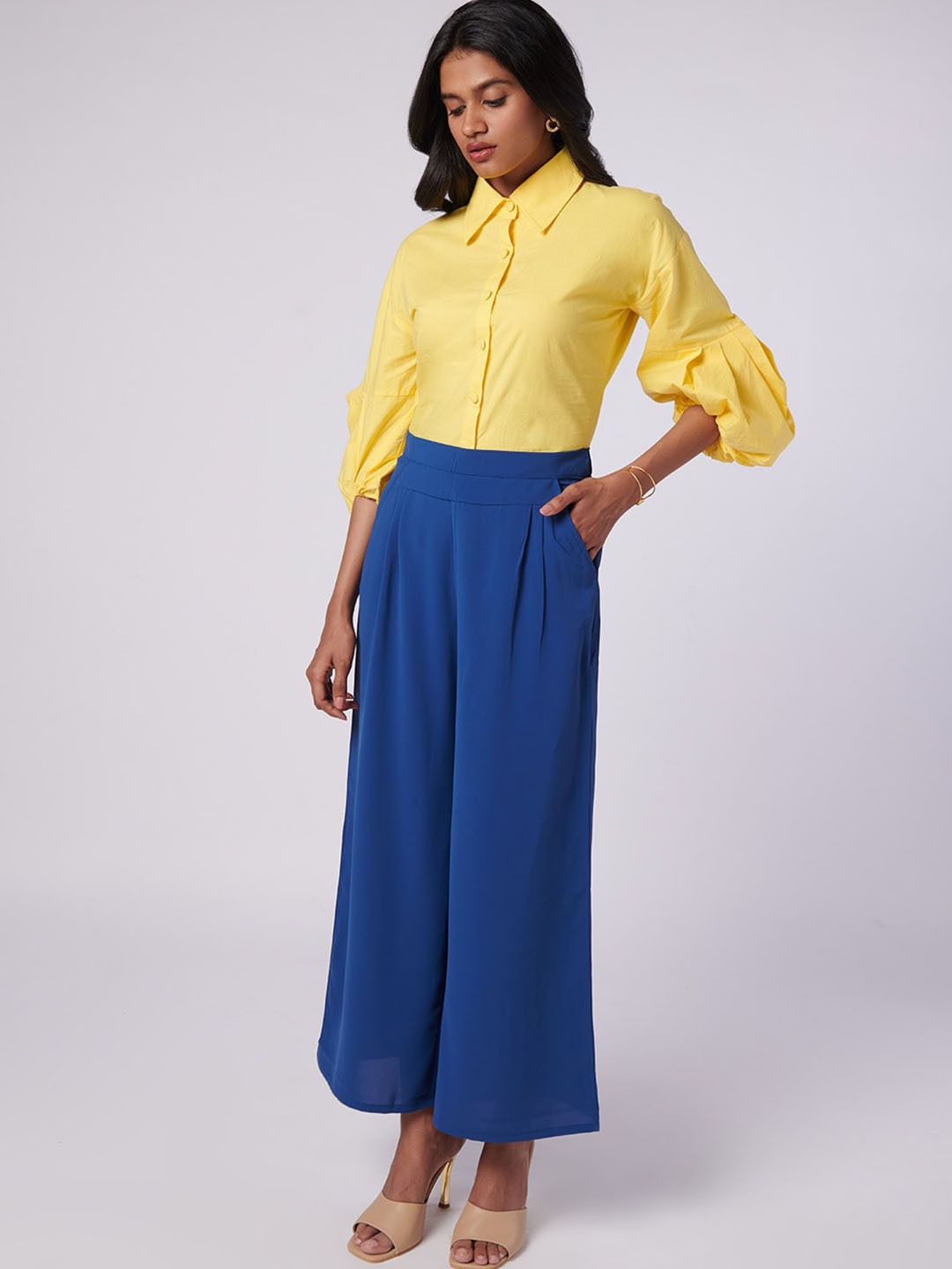 NOT SO PINK Women Blue Pleated Trousers
