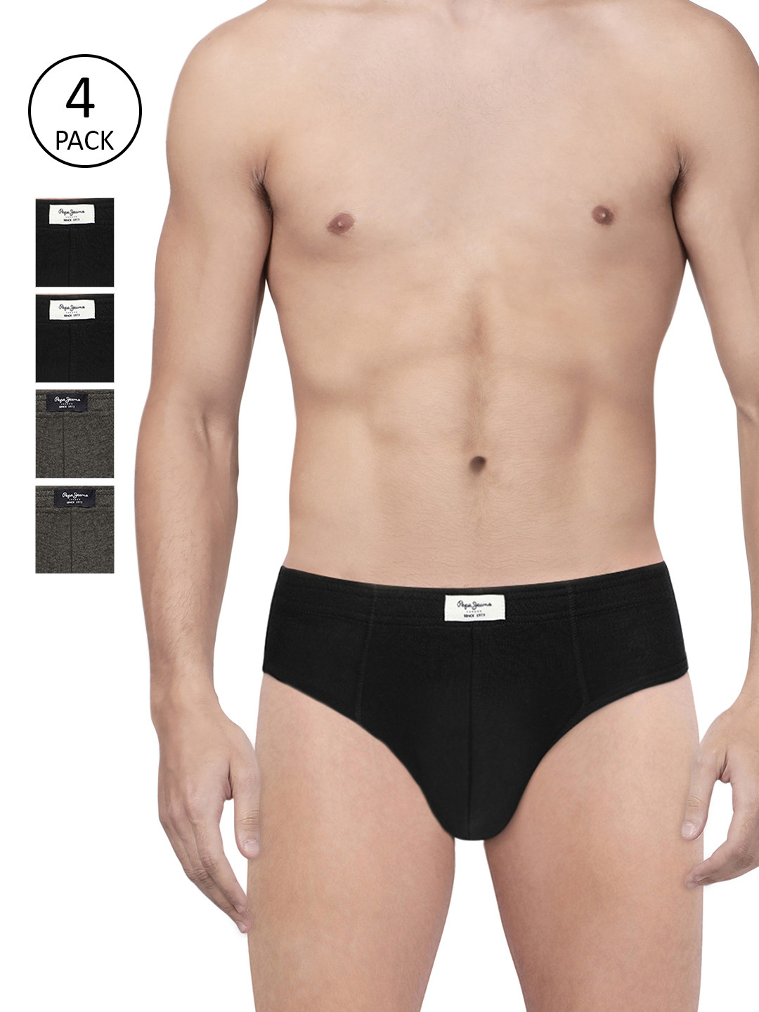 Pepe Jeans Men Pack of 4 Solid Contour Briefs