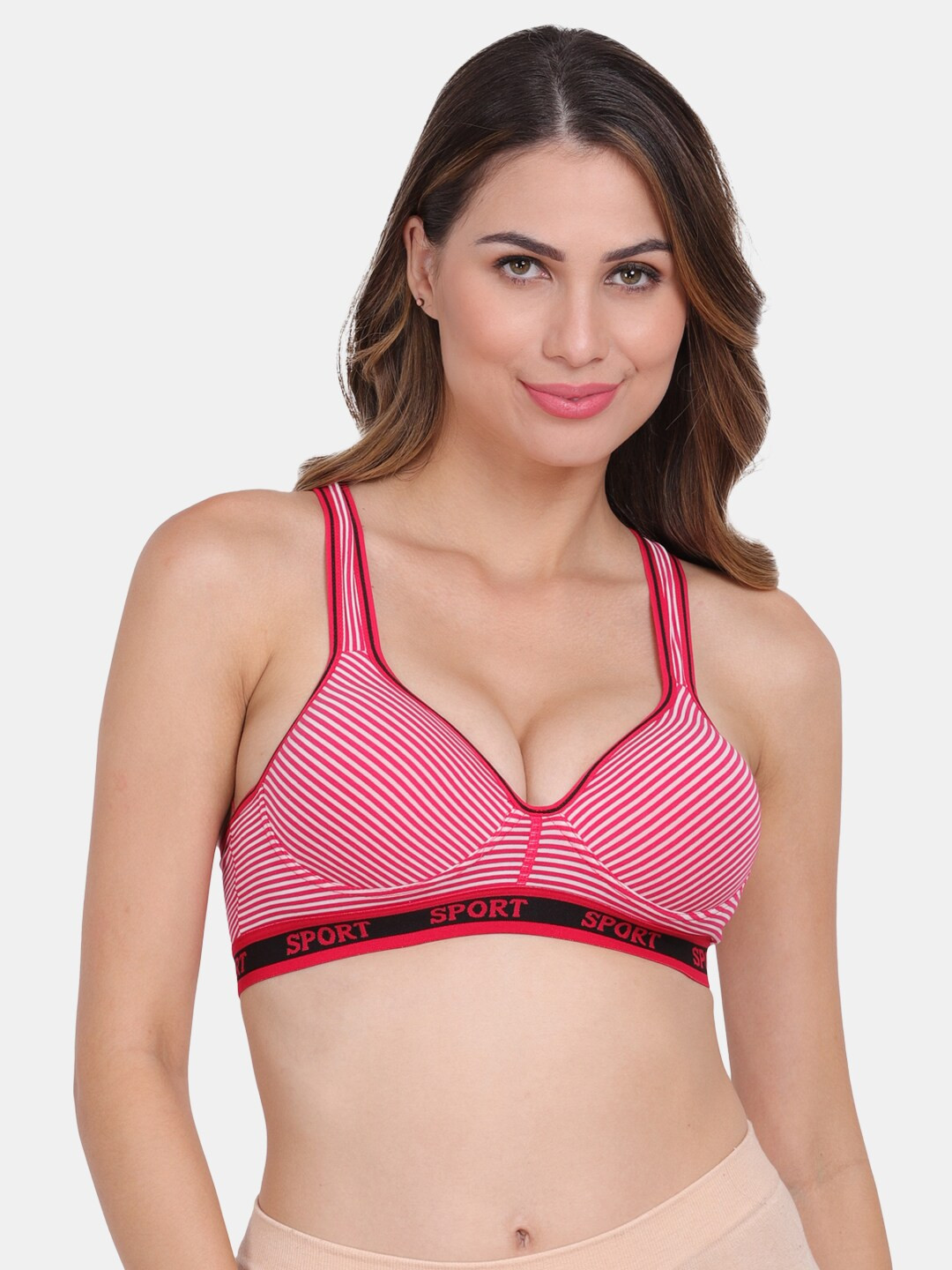 Amour Secret Red & White Lightly Padded Sports Bra