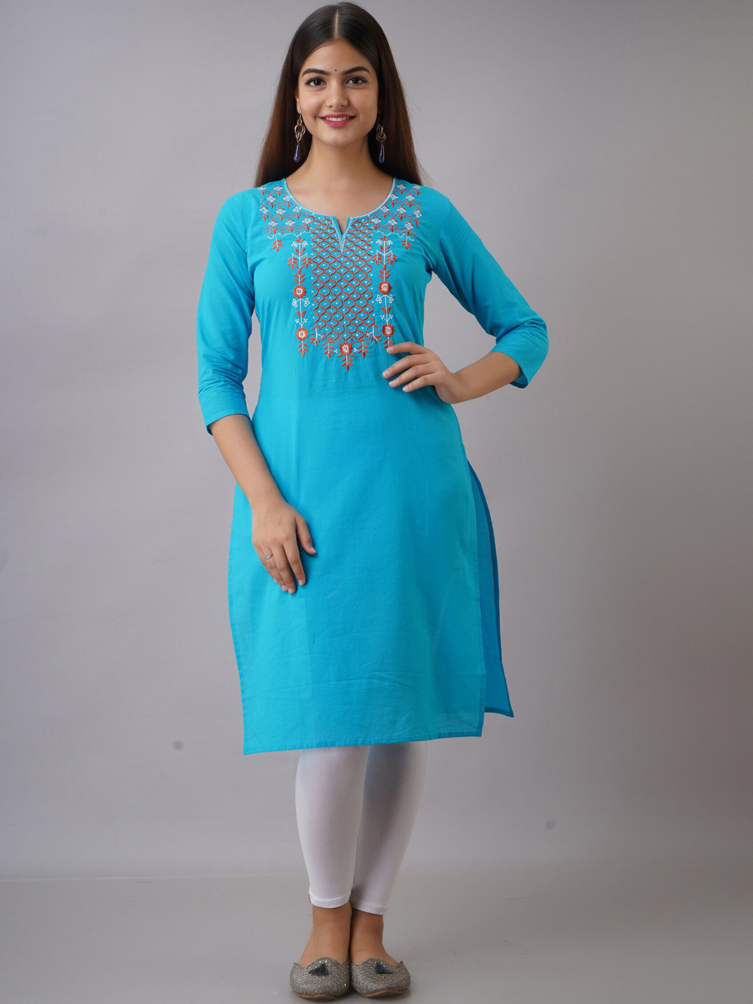 Ksharaa Turquoise Blue Embroidered Thread Work Kurta