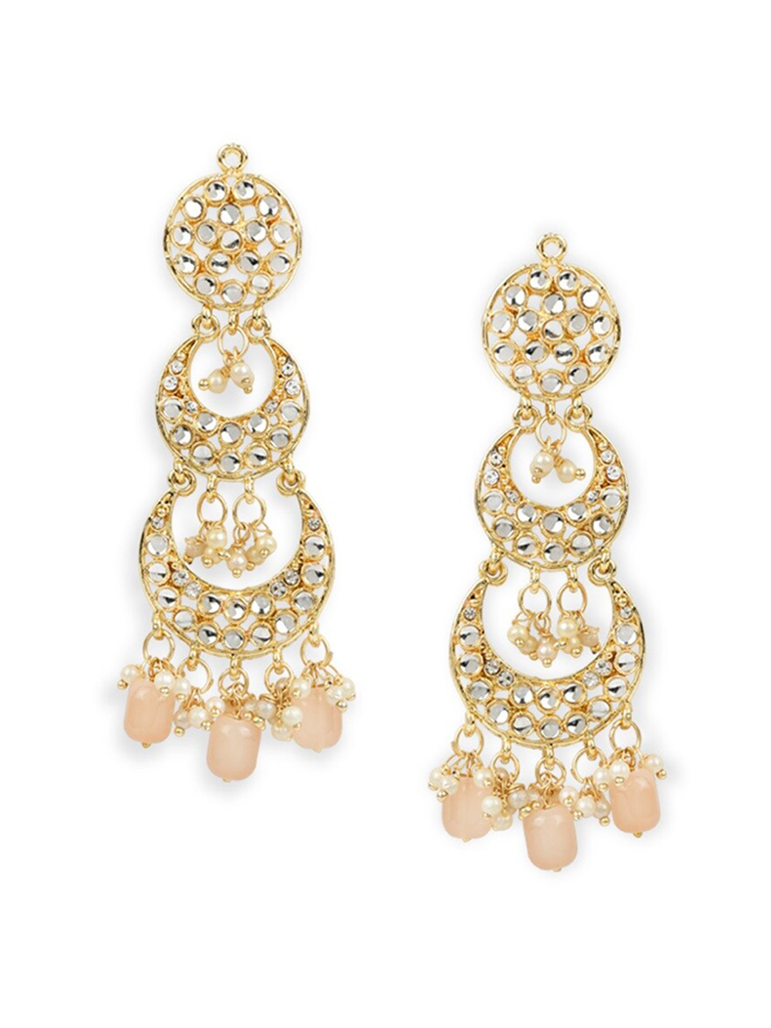 I Jewels Gold-Plated & Peach-Coloured Crescent Shaped Chandbalis Earrings