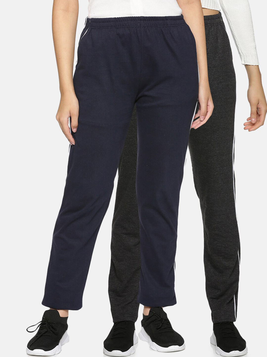 NOT YET by us Women Pack Of 2 Solid Cotton Track Pants