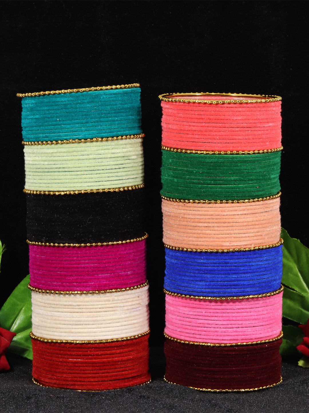NMII Set of Multi-Colored Non-Precious Metal Matte Finish Velvet Bangles