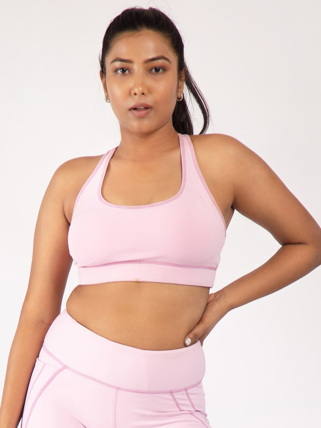 aastey Pink Solid Lightly Padded Organic Sports Bra