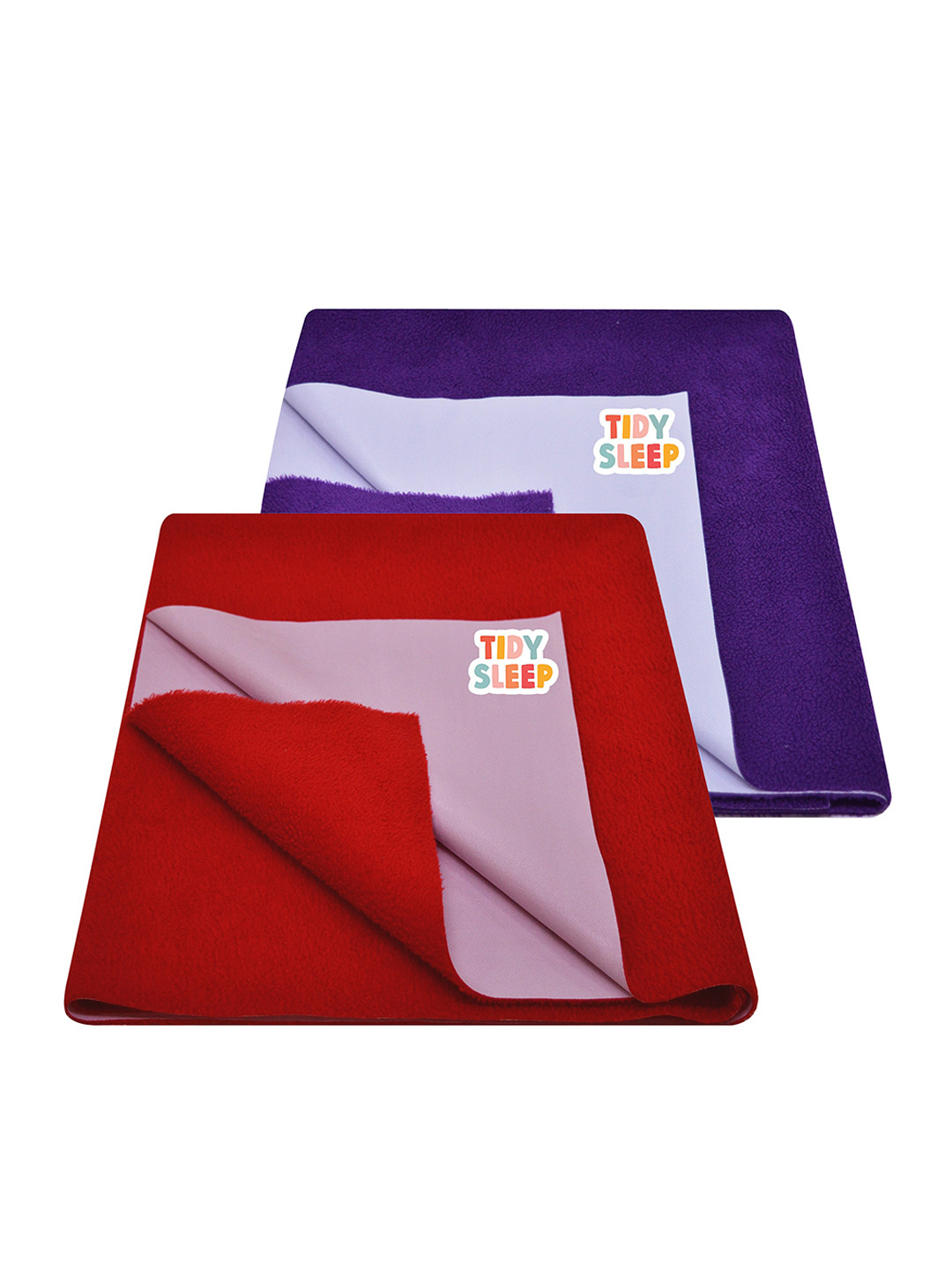 TIDY SLEEP Kids Set Of 2 Red & Violet Water Proof Mattress Protector