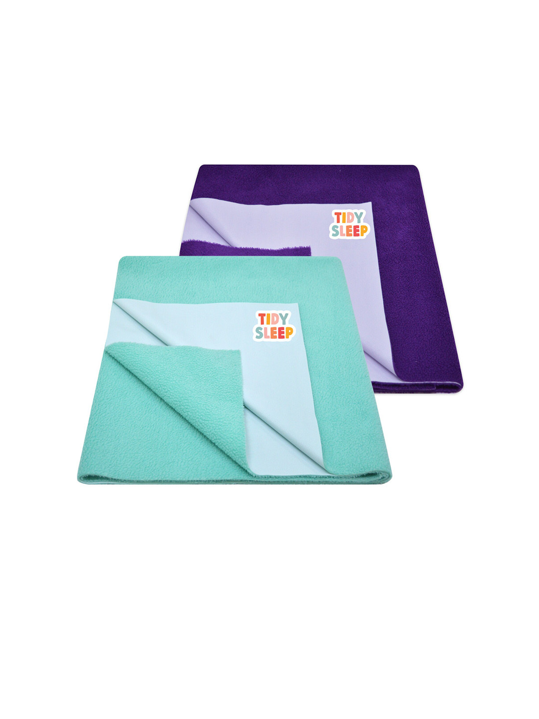 TIDY SLEEP Kids Set Of 2 Green & Violet Water Proof Mattress Protector