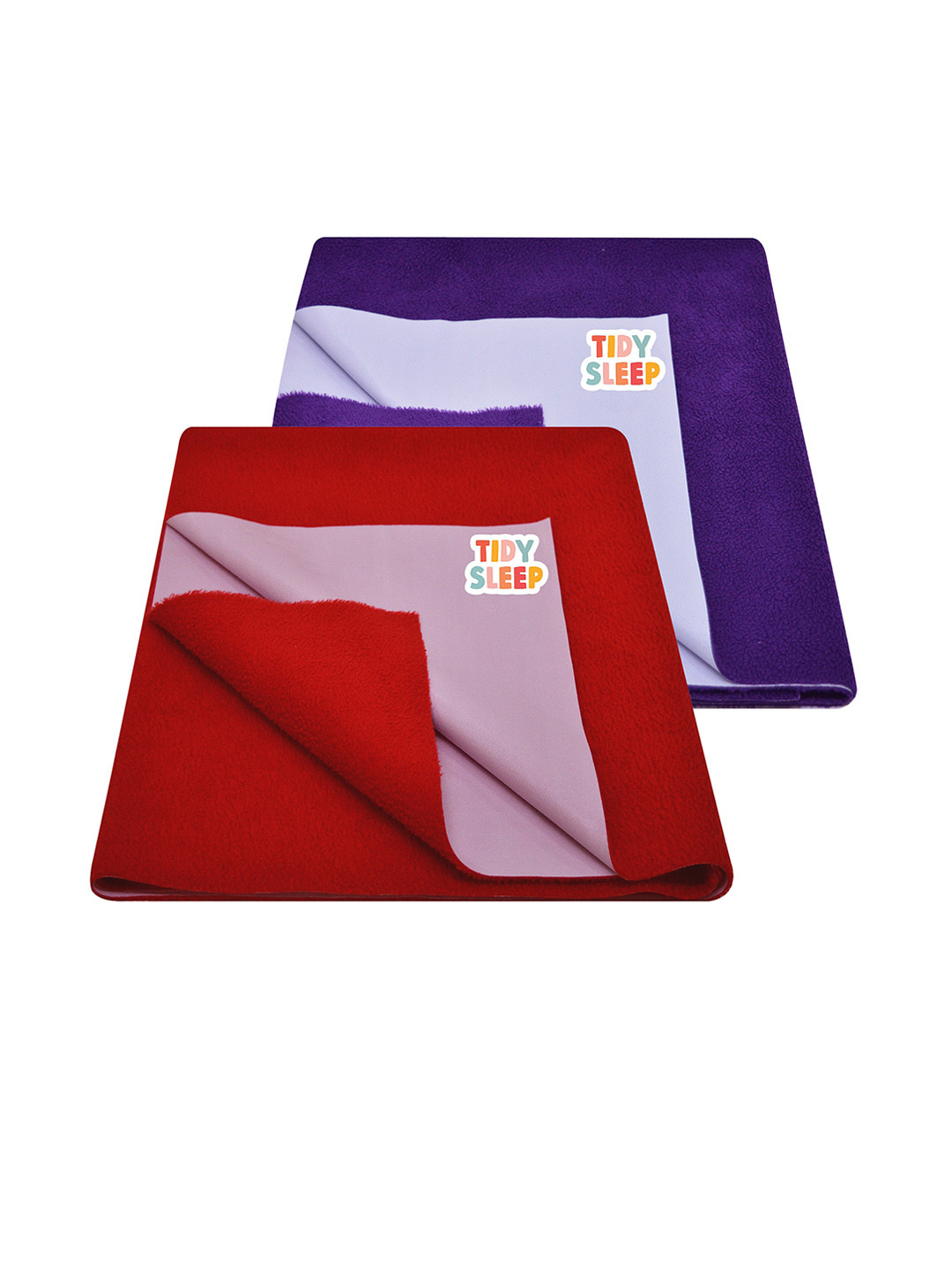 TIDY SLEEP Kids Set Of 2 Red & Violet Water Proof Mattress Protector
