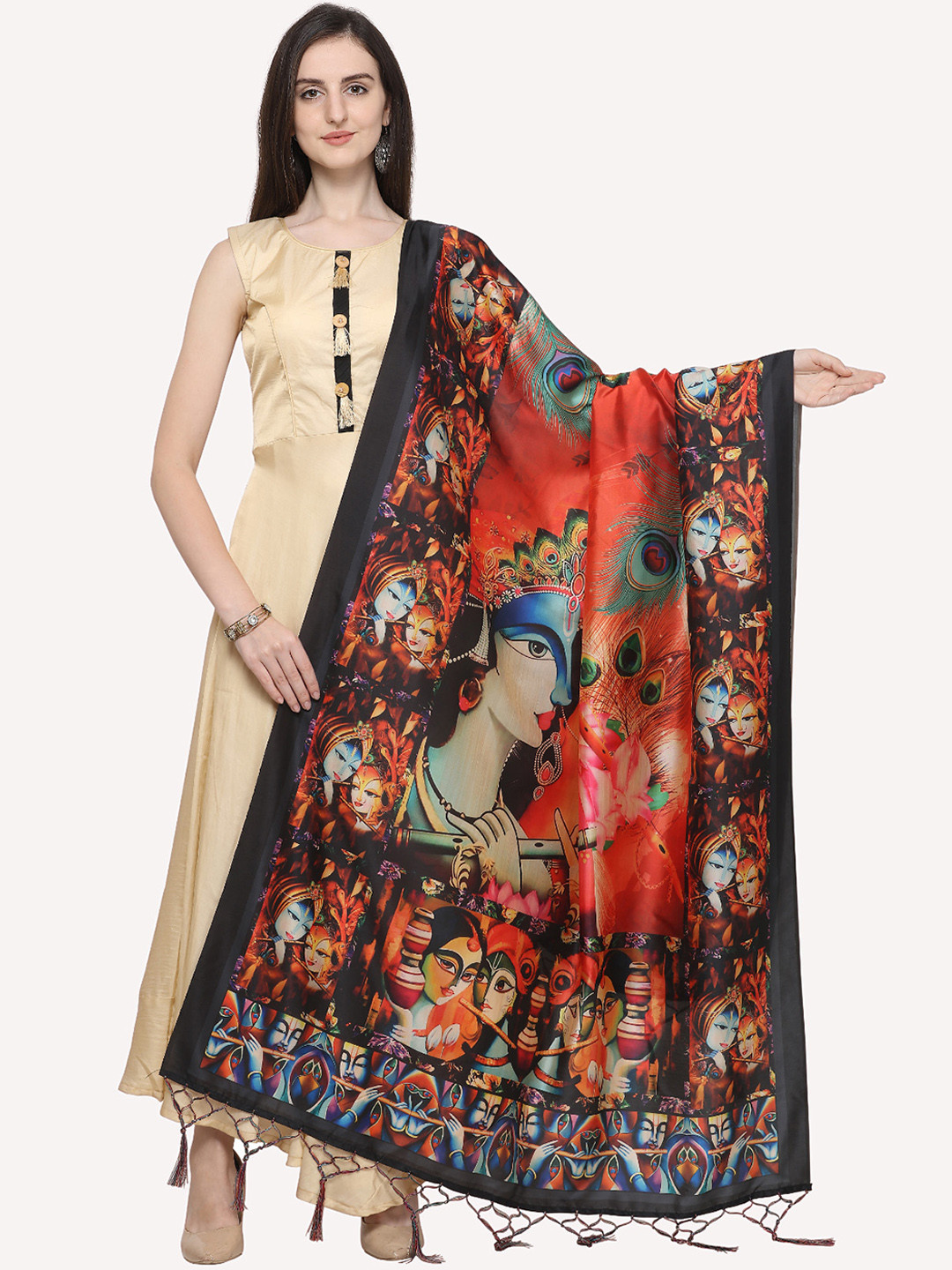 Kaizen TEXO FAB Black & Blue Ethnic Motifs Printed Dupatta