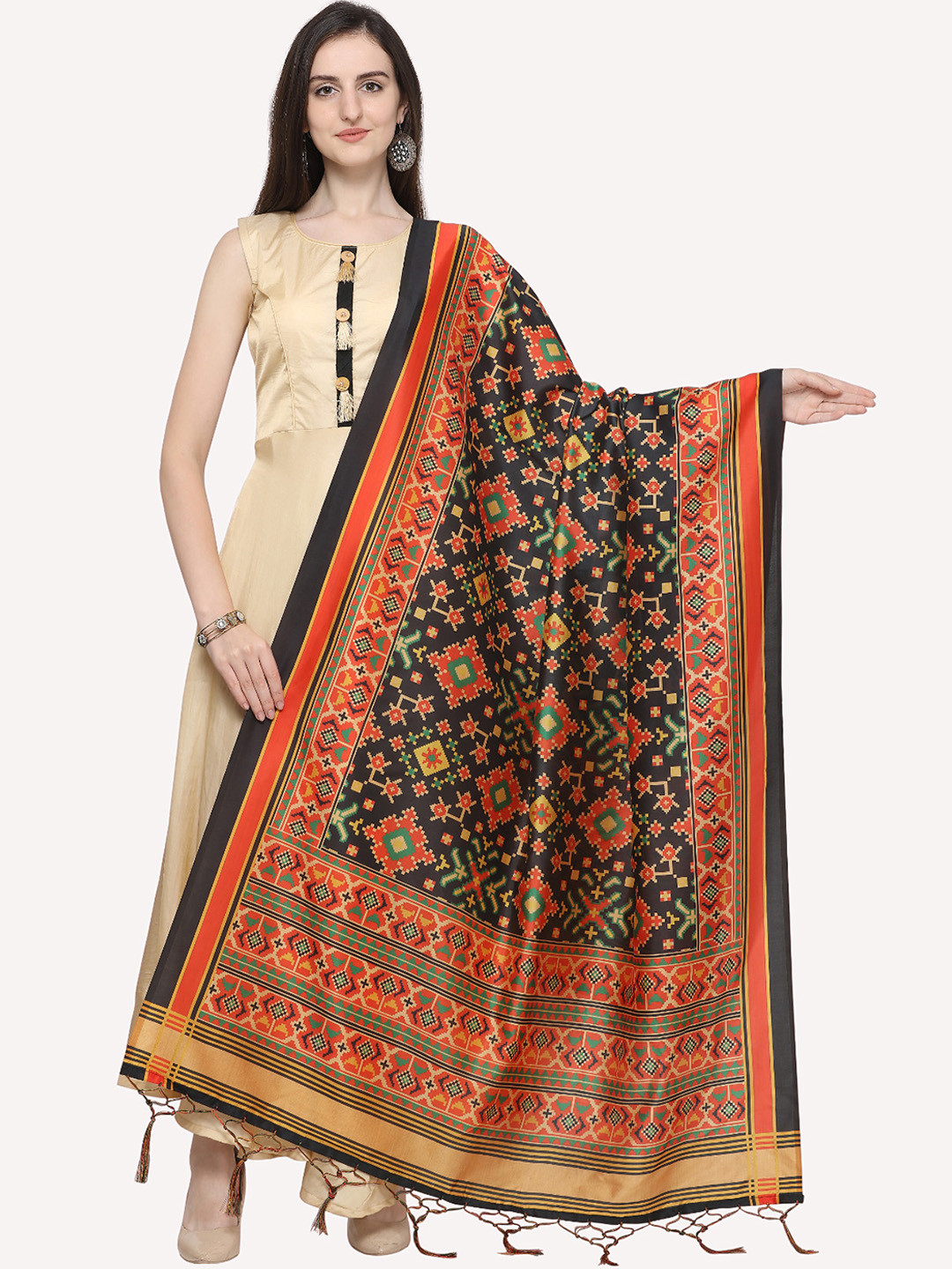 Kaizen TEXO FAB Black & Orange Printed Dupatta