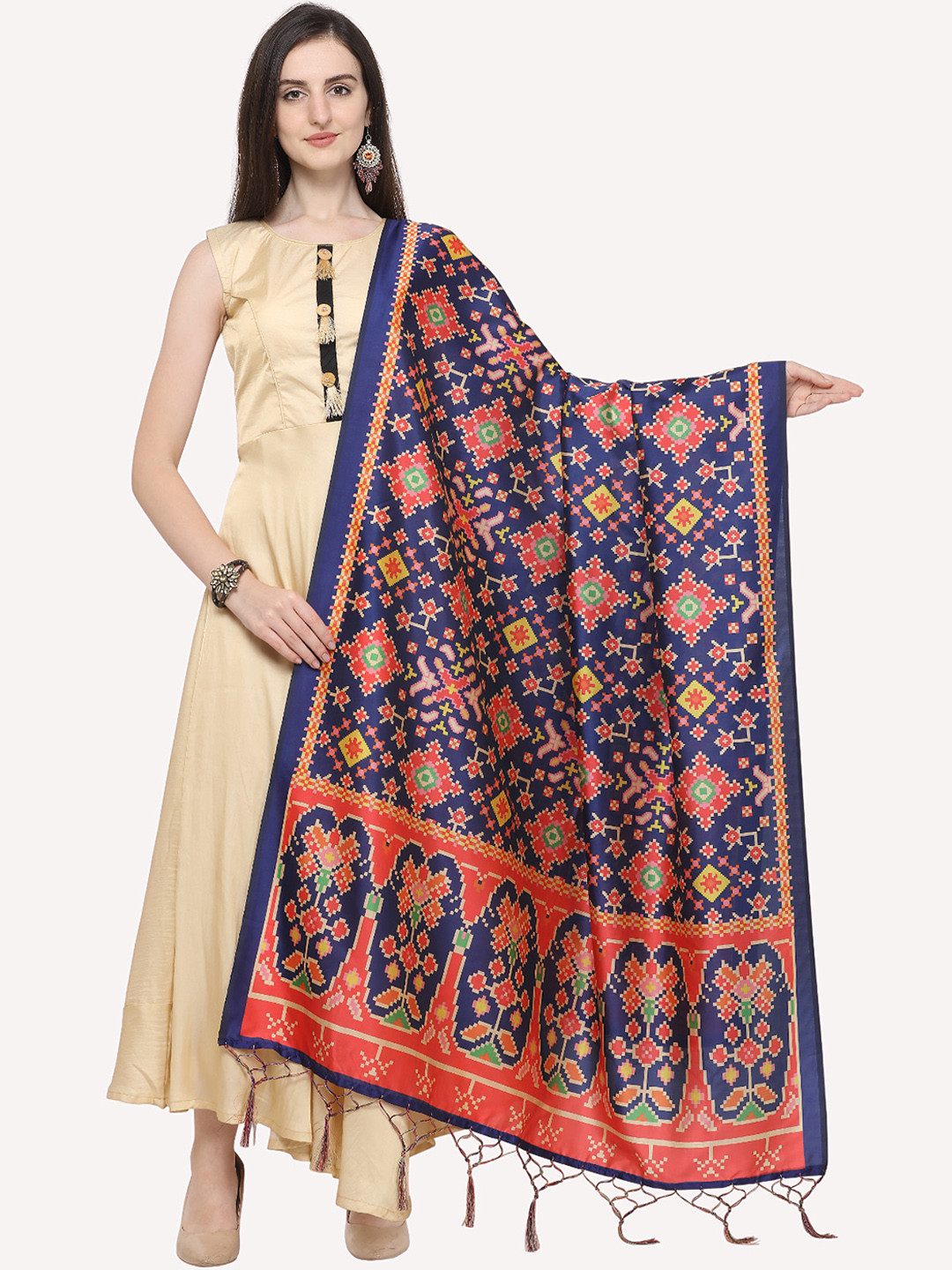 Kaizen TEXO FAB Blue & Red Ethnic Motifs Printed Dupatta