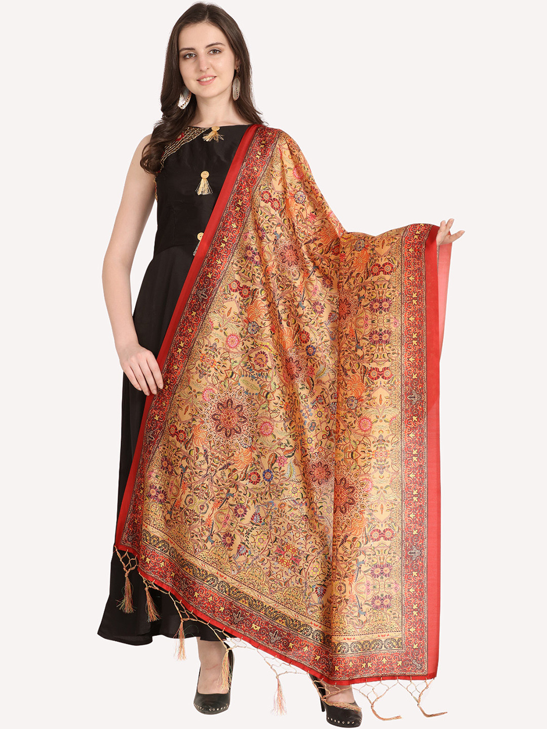 Kaizen TEXO FAB Red & Orange Ethnic Motifs Printed Dupatta