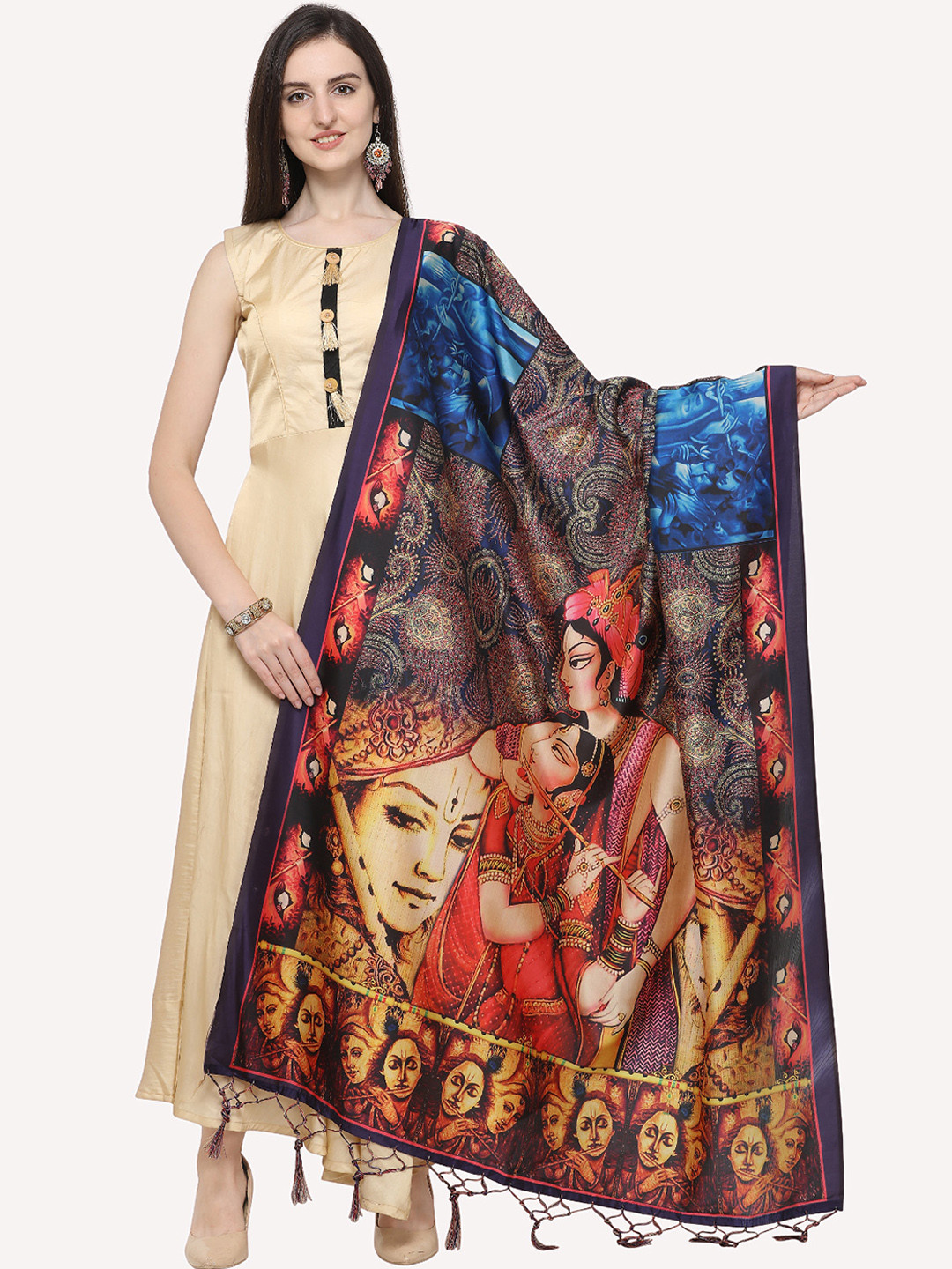 Kaizen TEXO FAB Black & Red Ethnic Motifs Printed Dupatta