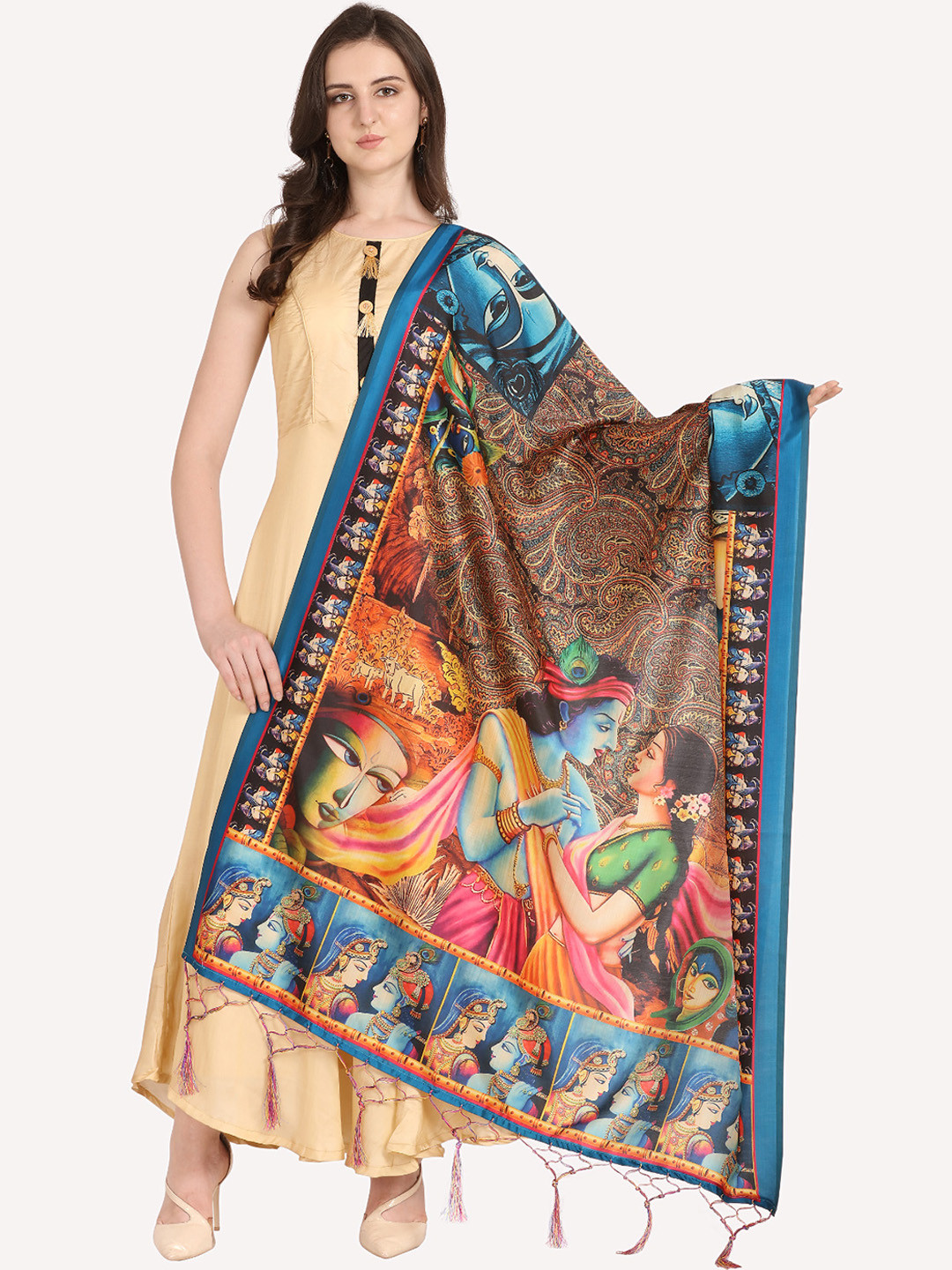 Kaizen TEXO FAB Blue & Pink Ethnic Motifs Printed Dupatta