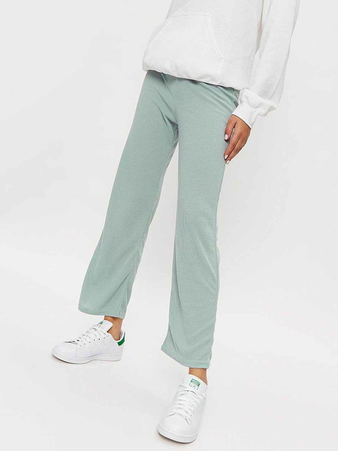 DOROTHY PERKINS Women Blue Ribbed Straight Leg Trousers
