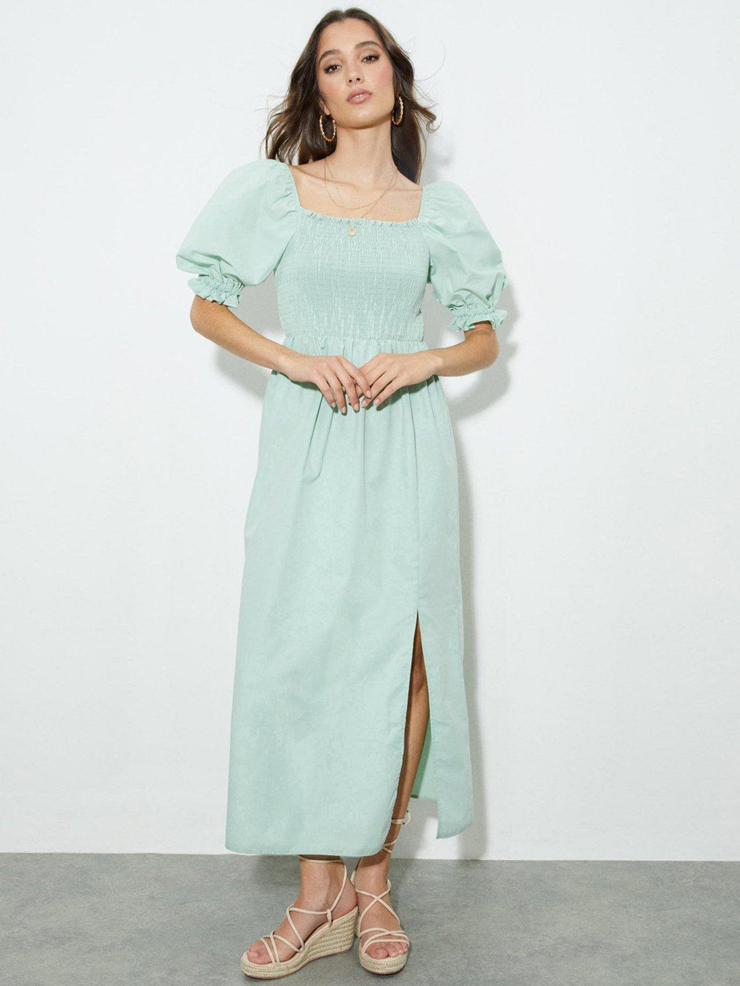 DOROTHY PERKINS Sea Green Shirred Bodice Midi Dress